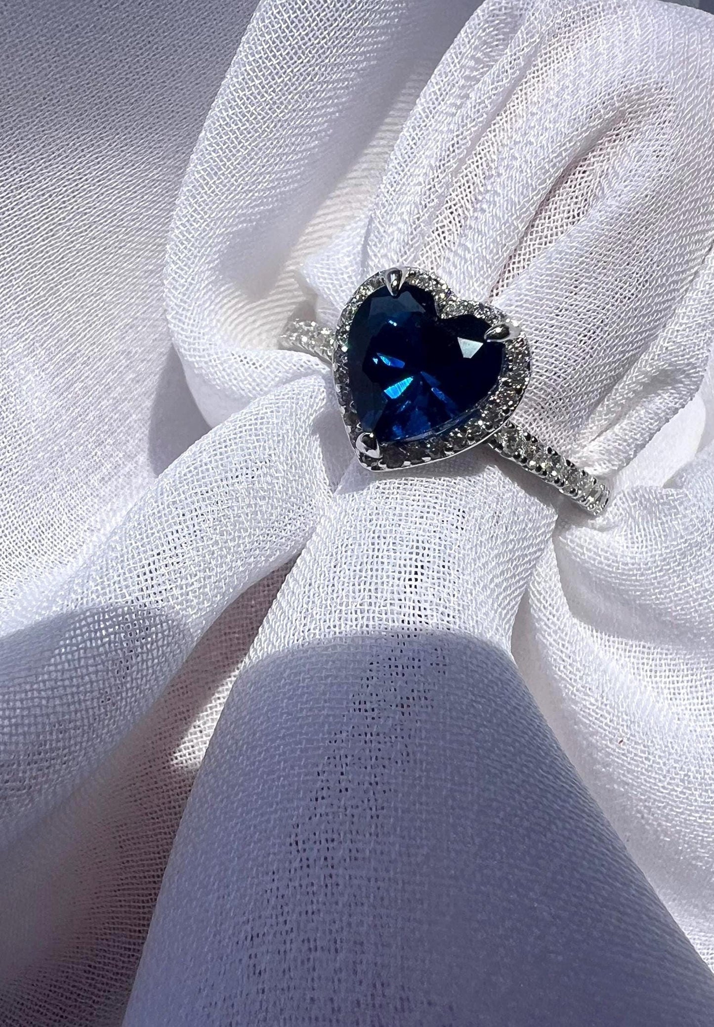 Sterling Silver Heart Solitaire Ring: Blue CZ Promise Ring