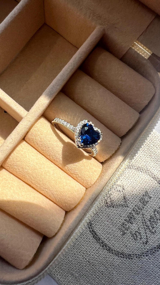 Sterling Silver Heart Solitaire Ring: Blue CZ Promise Ring