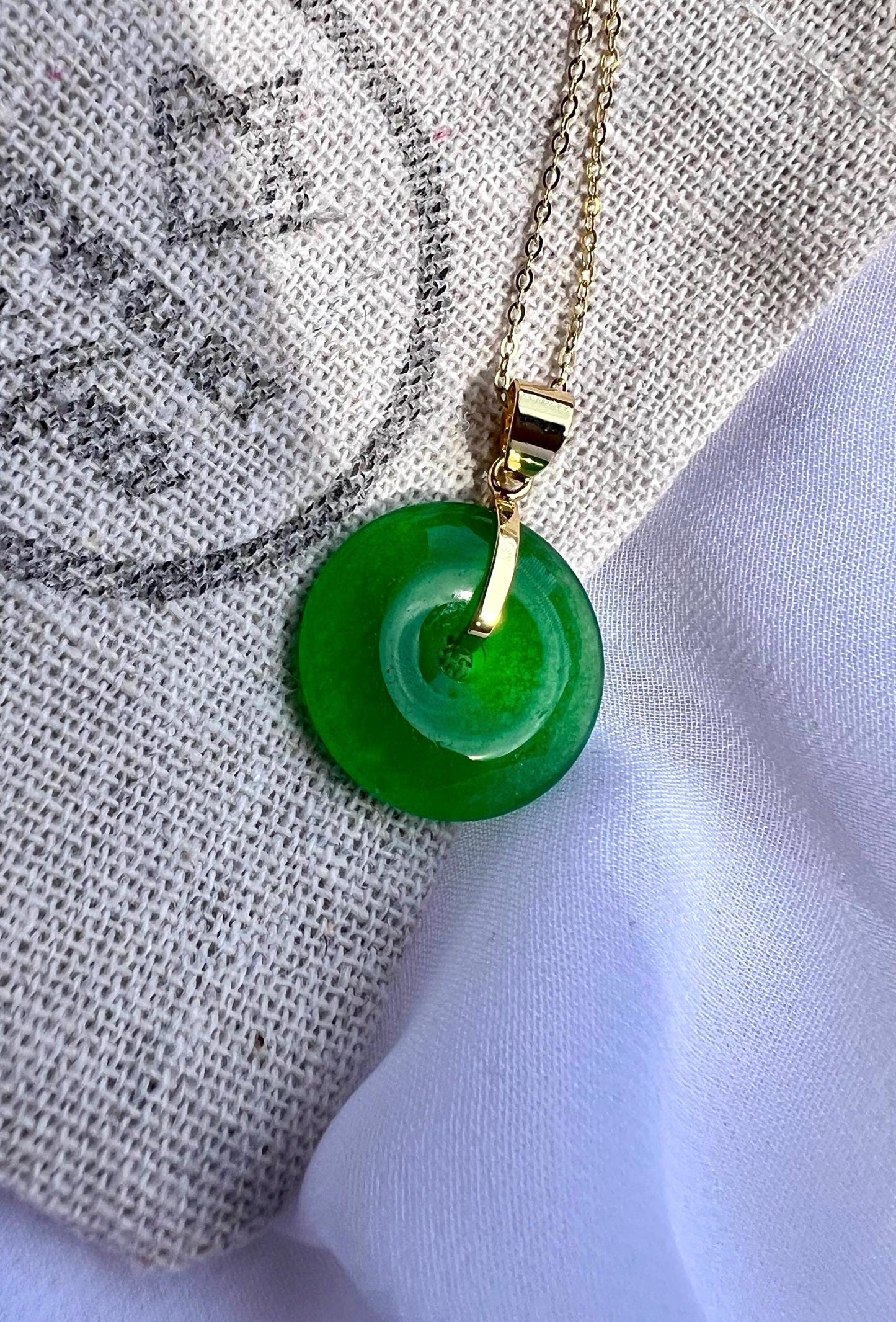 14K Gold-Plated Green Jade Donut Pendant Necklace