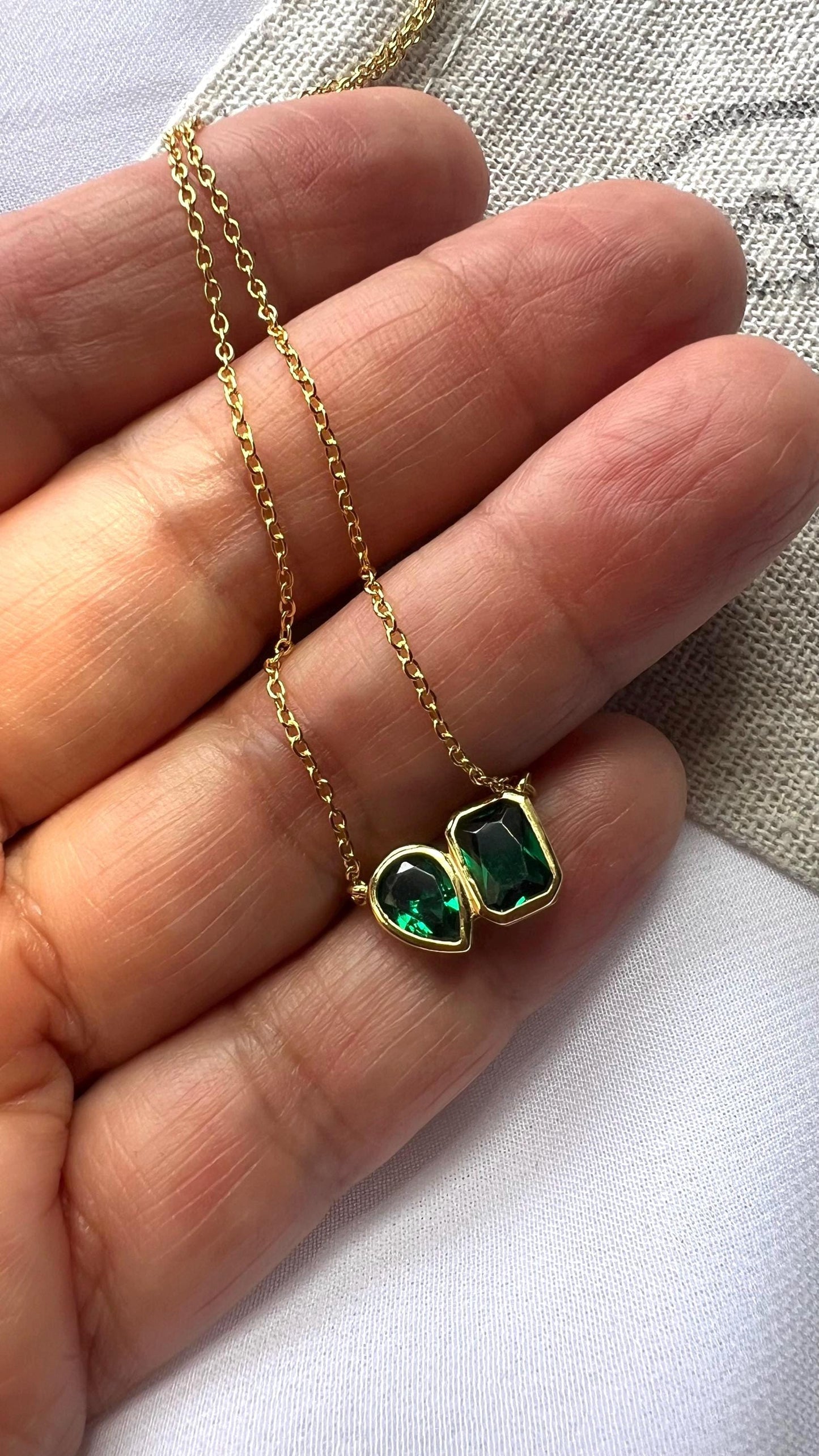 Emerald pendant necklace,solitaire necklace,cubic zirconia necklace,dainty necklace,stackable necklace,gift for her