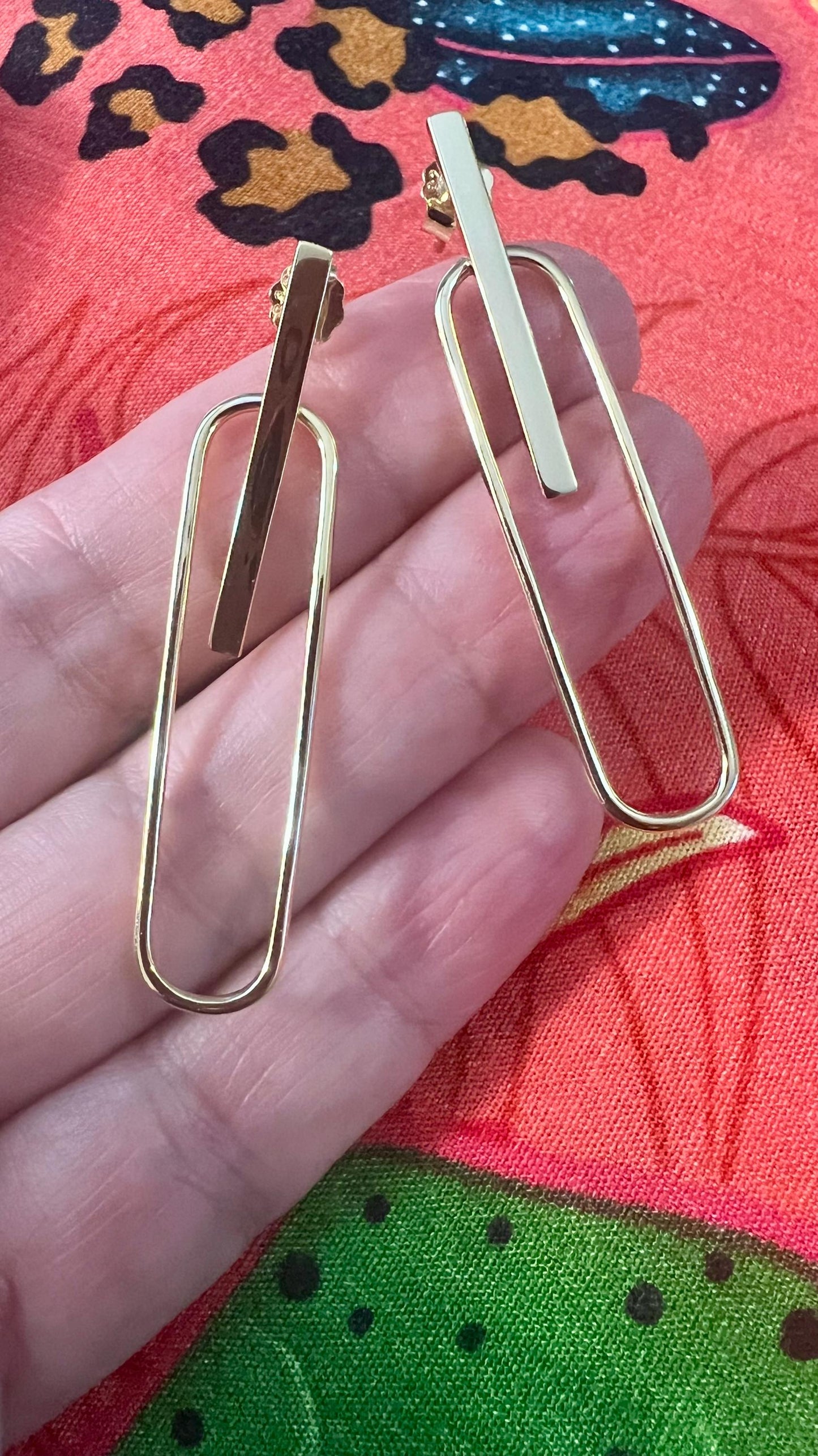 Gold Plated Sterling Silver Dangle Earrings,Geometric Boho Style Earrings,Long drop Earrings,Dangle Earrings,Gold Drop Earrings