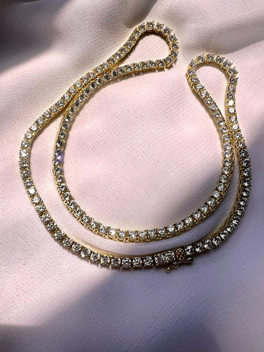 Gold Plated Tennis Necklace: Cubic Zirconia Sterling Silver Bridal Jewelry,Tennis Necklace,Layering Necklace,Gold Stacking Necklace
