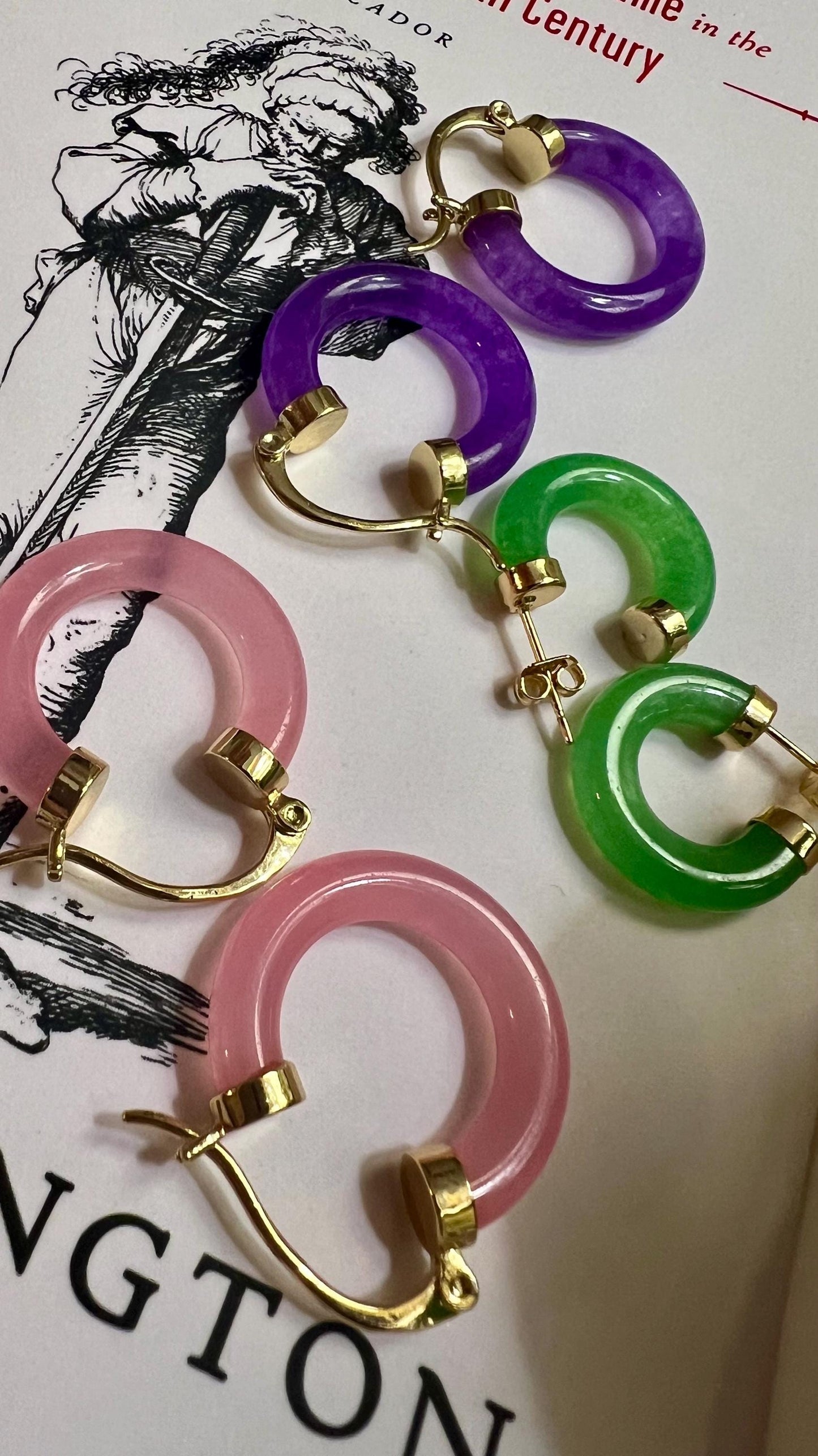 Gold Filled Pink Jade Hoop Earrings: Lightweight Everyday Jewelry