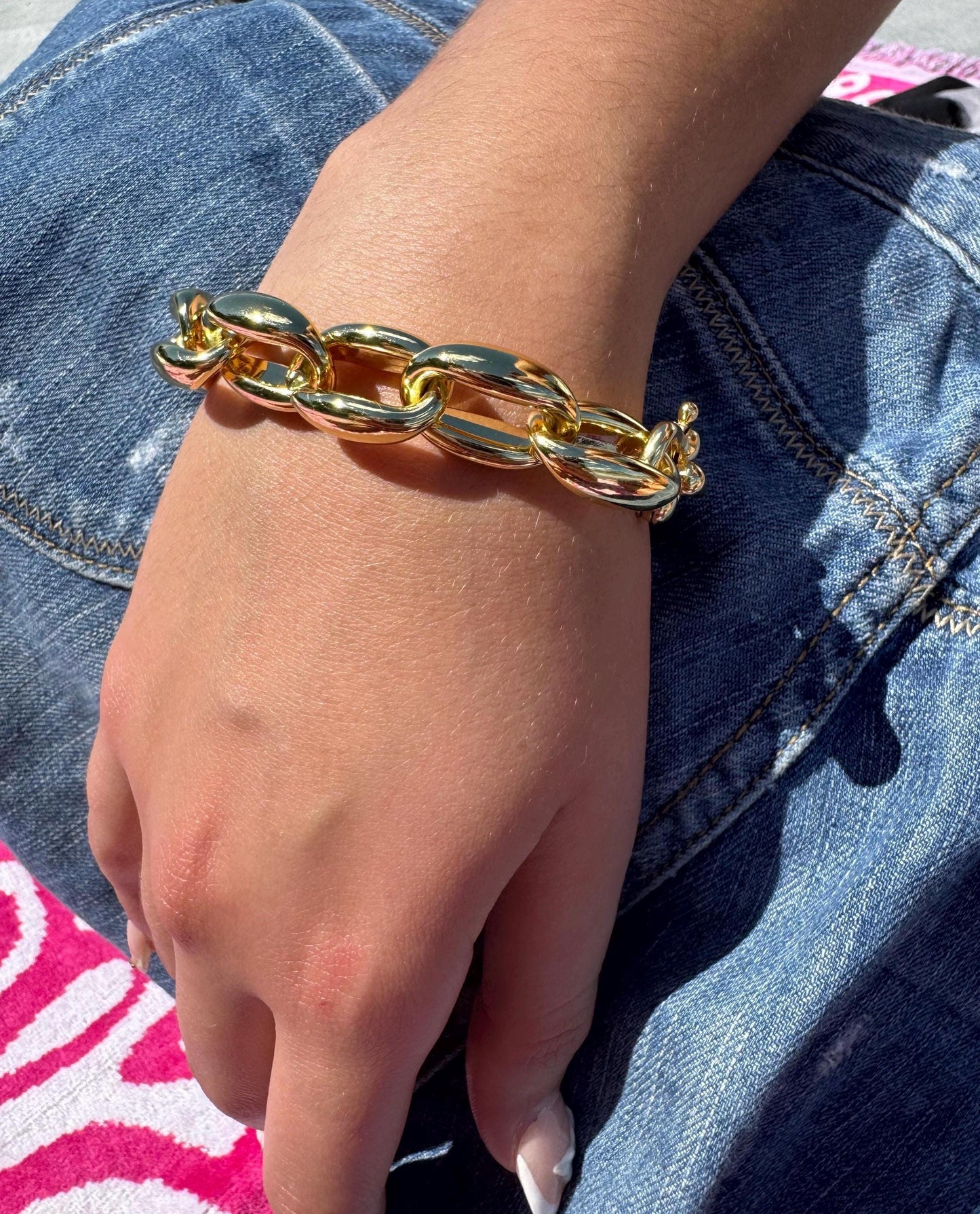 Chunky Gold Brass Link Bracelet: Bold Statement Jewelry, Thick Solid Bracelet