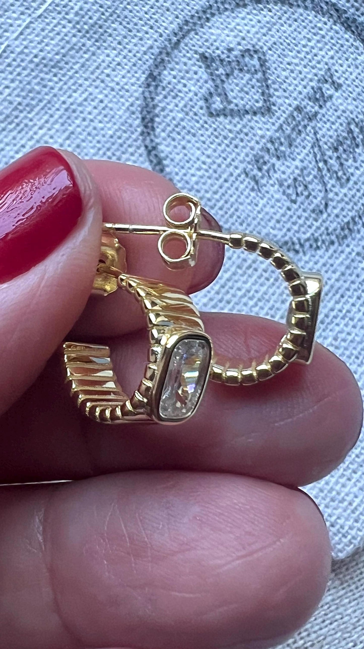 14k Gold Plated Ribbed Hoop Earrings: Dainty CZ Sterling Silver Hoops,Small everyday Earrings