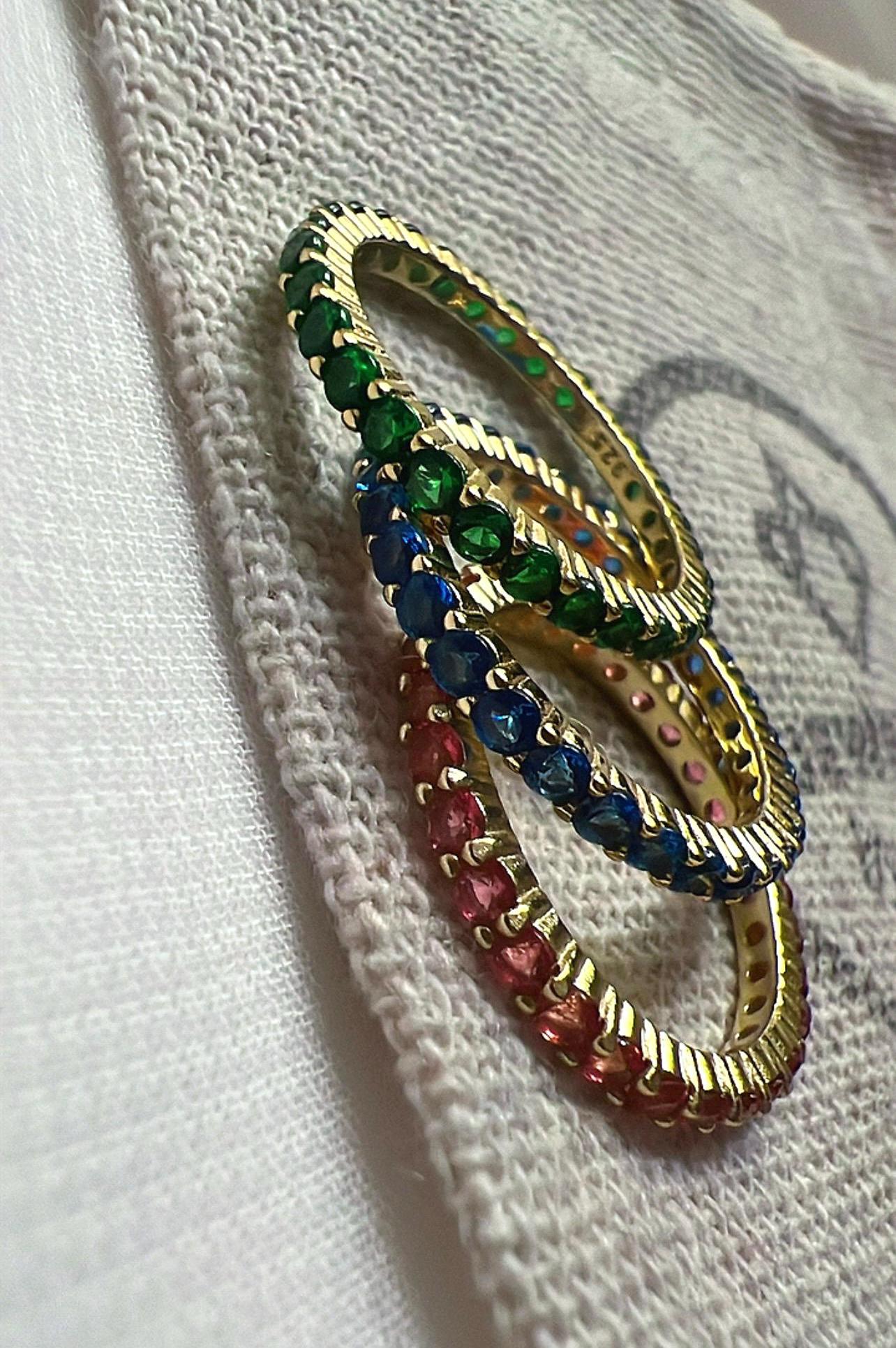 Gemstone Eternity Band: 14K Gold Plated Sterling Silver Stackable Ring
