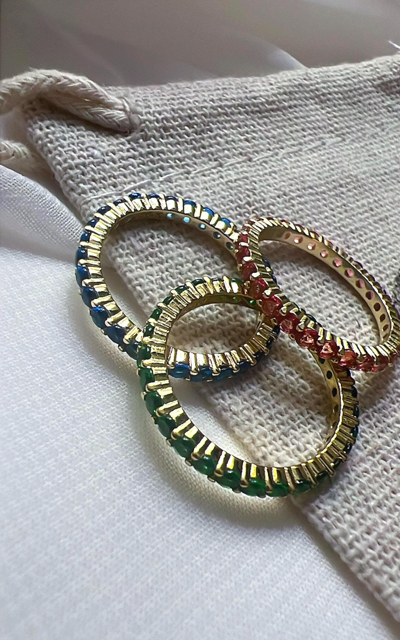 Gemstone Eternity Band: 14K Gold Plated Sterling Silver Stackable Ring