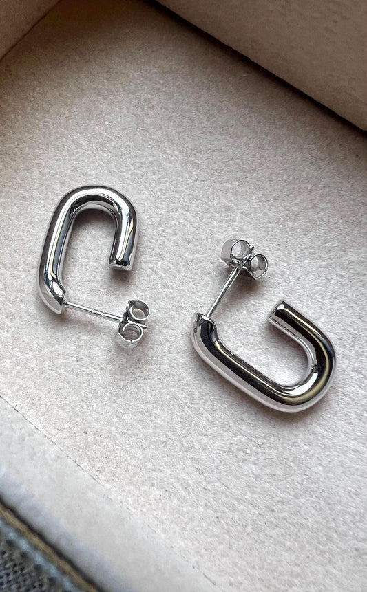 Sterling Silver Small Chunky Hoop Earrings: Minimalist Everyday Jewelry