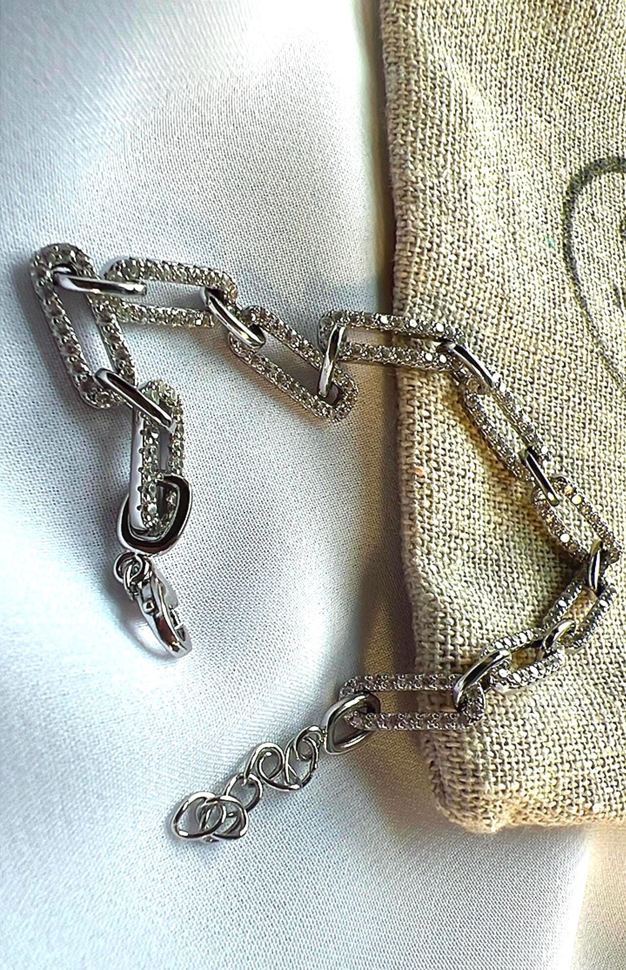 Sterling Silver Paperclip Link Bracelet: Adjustable CZ Accent Chain,Tennis Bracelet, Everyday jewelry