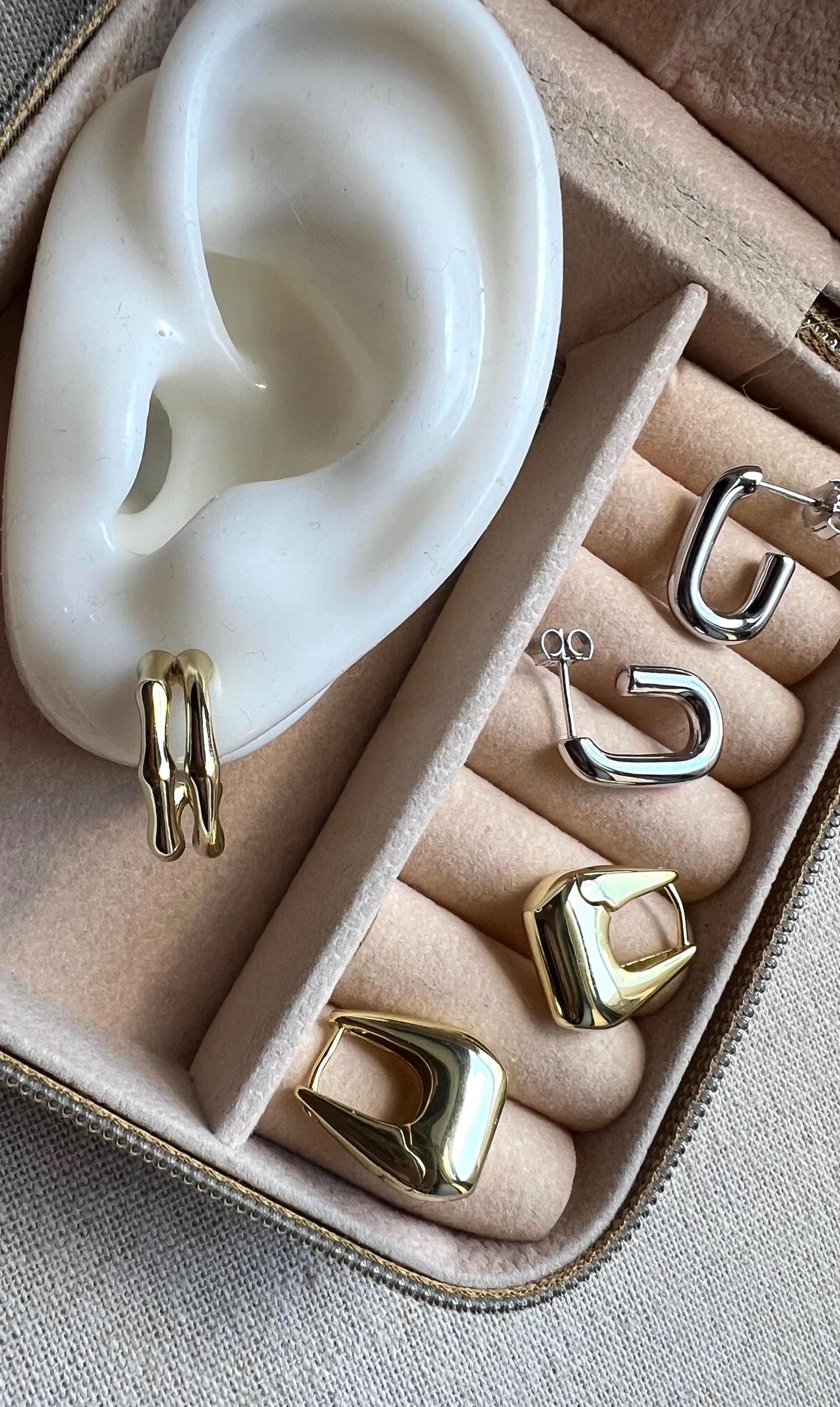 Gold Plated Bamboo Hoop Earrings, Chunky Statement Jewelry,Double Bamboo Gold Earrings,Minimalist Everyday Gift Jewelry,Open Hoop Earrings