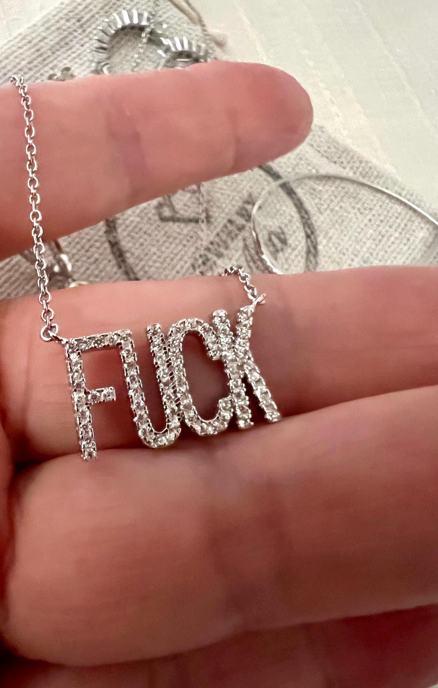 Gold FUCK Necklace: Cubic Zirconia Statement Jewelry,Minimalist Jewelry,Fuck Jewelry,Mature Necklace Funny Gift,Fuck Charm Necklace