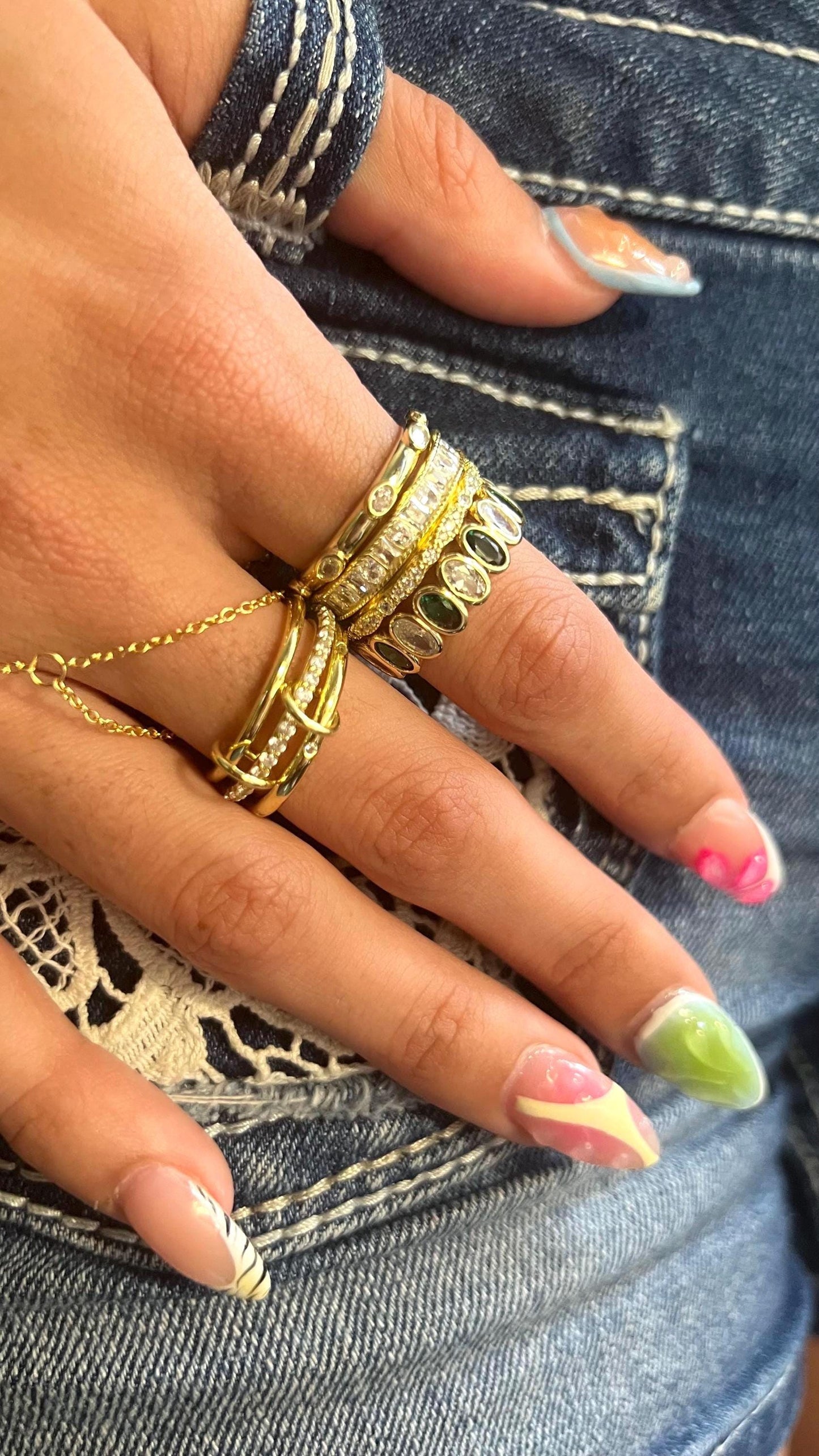 14K Gold Plated Emerald and CZ Eternity Ring,Oval Shape Cut Stacking Ring,Gemstone Band Ring,Gold Eternity Band,Wedding Band,Gold Band