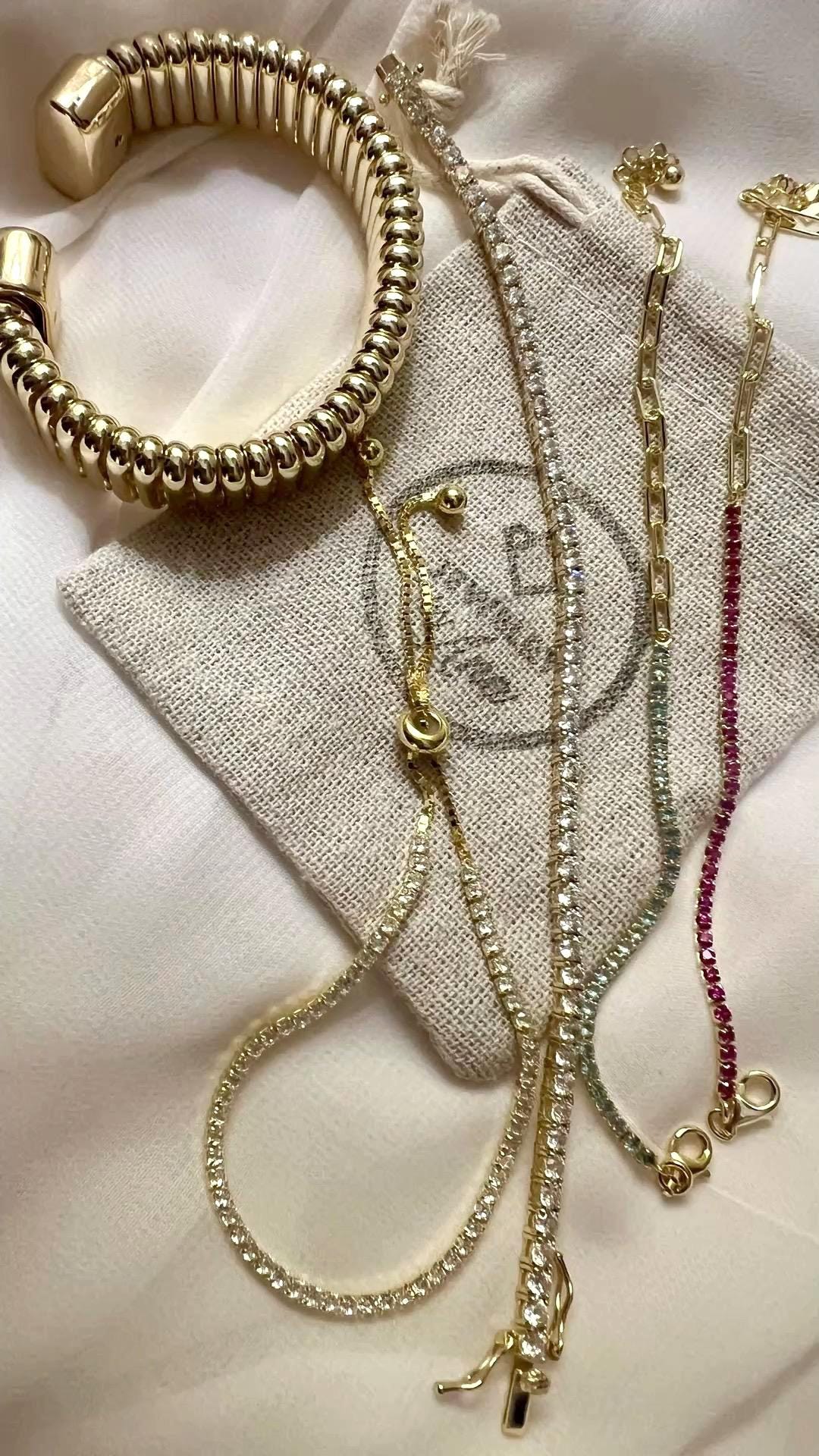 Gold Tennis Bracelet: Adjustable Cubic Zirconia Chain