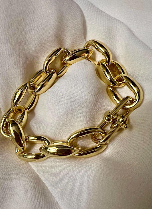 Chunky Gold Brass Link Bracelet: Bold Statement Jewelry, Thick Solid Bracelet