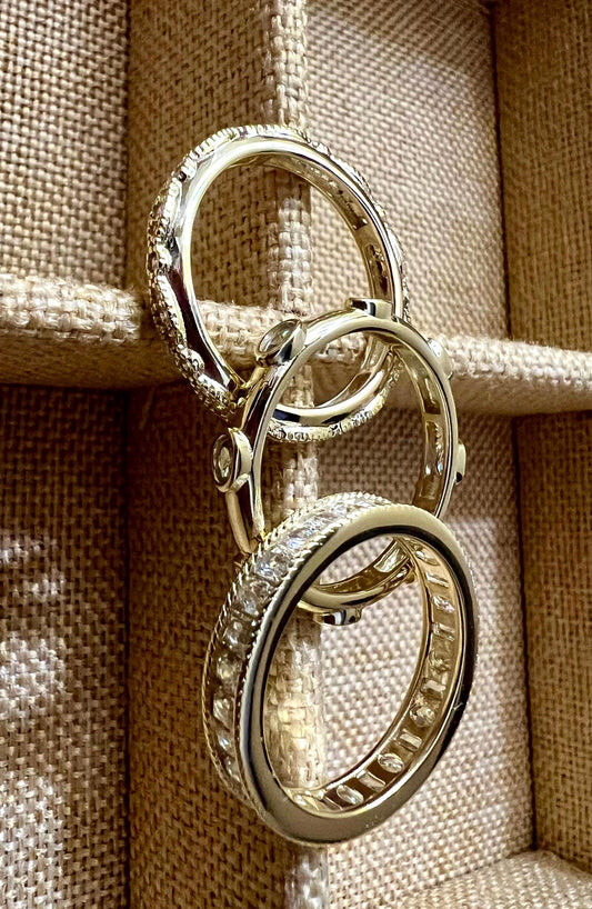 Gold Plated Sterling Silver CZ Eternity Ring Set,Stackable Wedding Bands,Set of 3 Stacking Rings,Gemstone Ring Set,Wedding Jewelry Gift