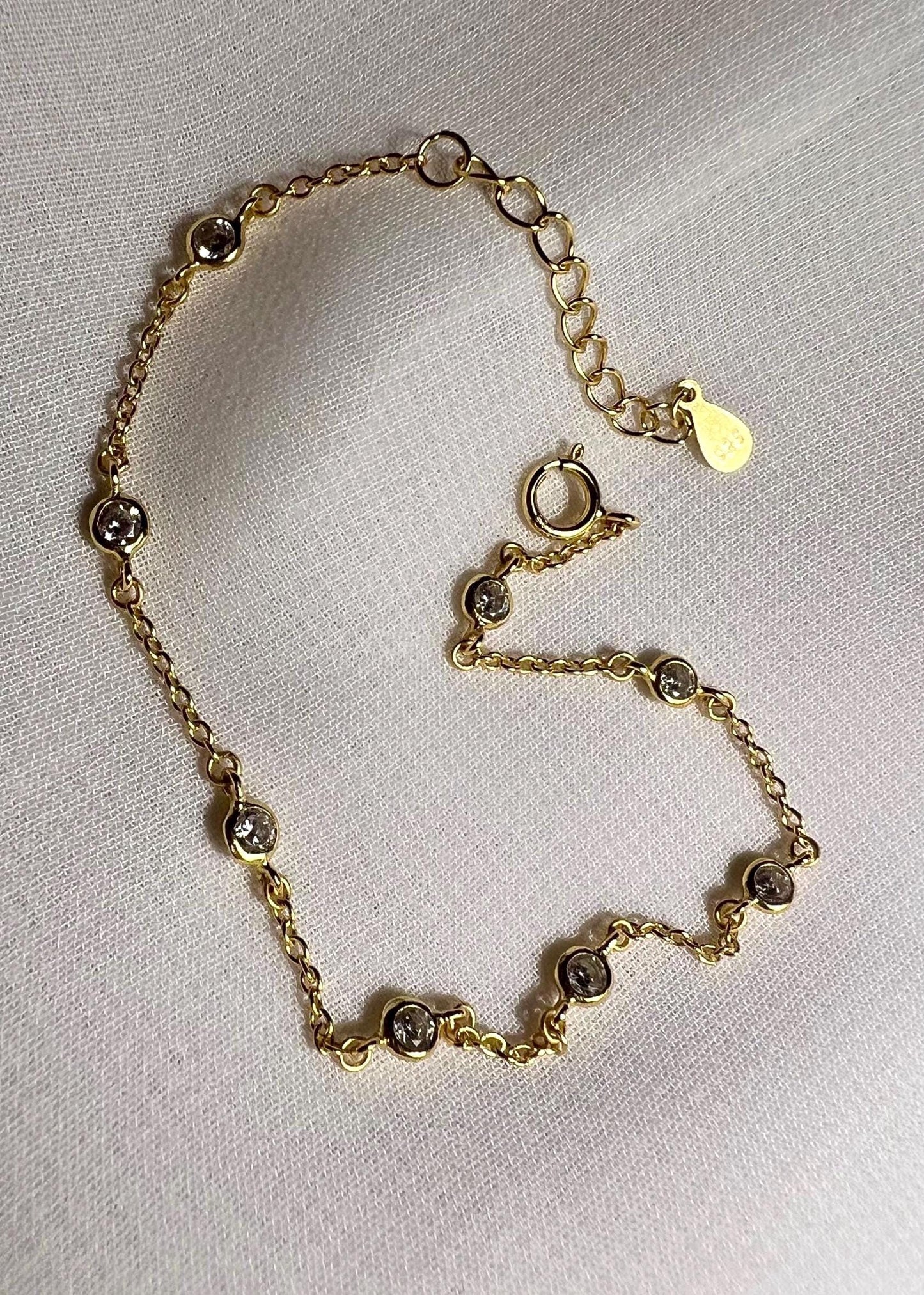 Gold Plated Diamond Bezel Bracelet: Dainty Stacking Jewelry