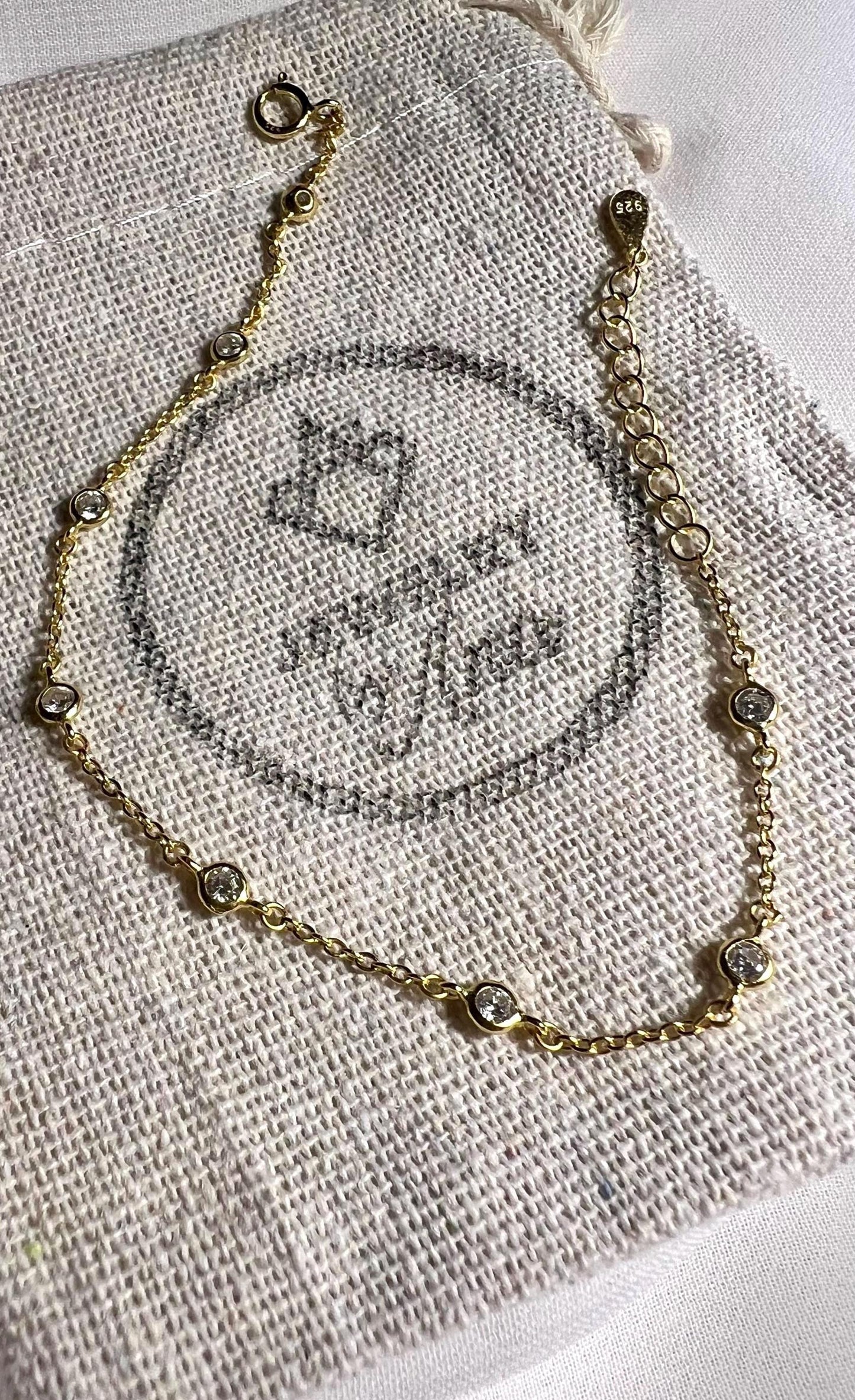 Gold Plated Diamond Bezel Bracelet: Dainty Stacking Jewelry