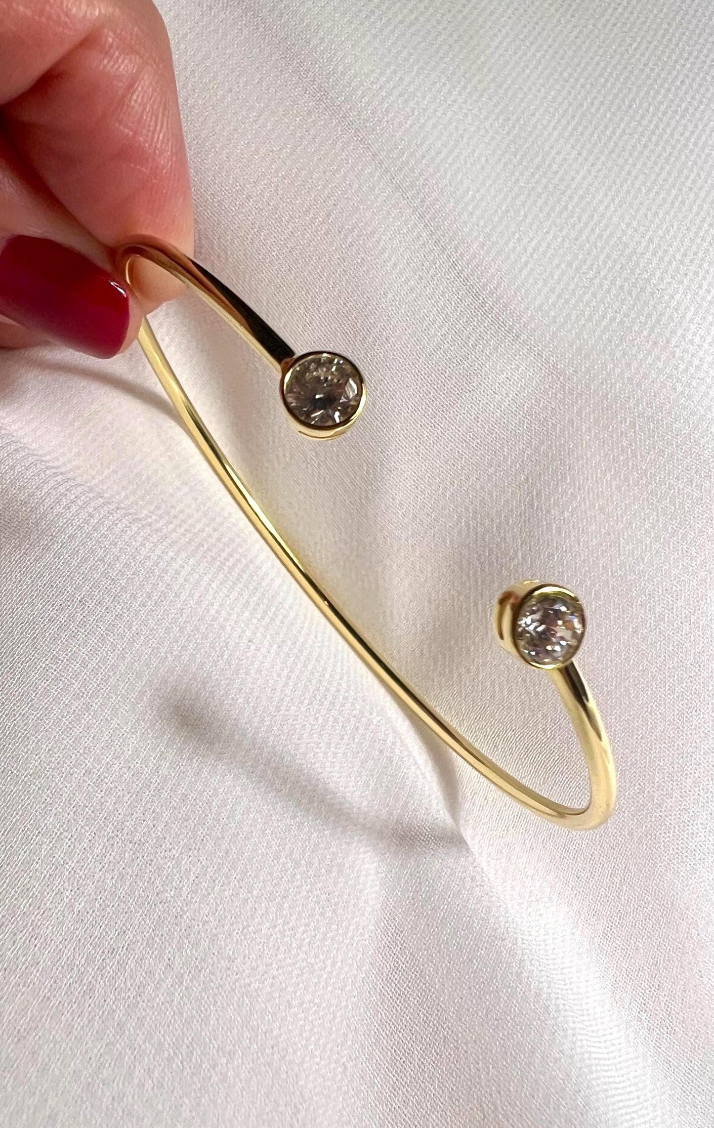 14K Gold Plated CZ Cuff Bracelet: Sterling Silver Adjustable Bangle