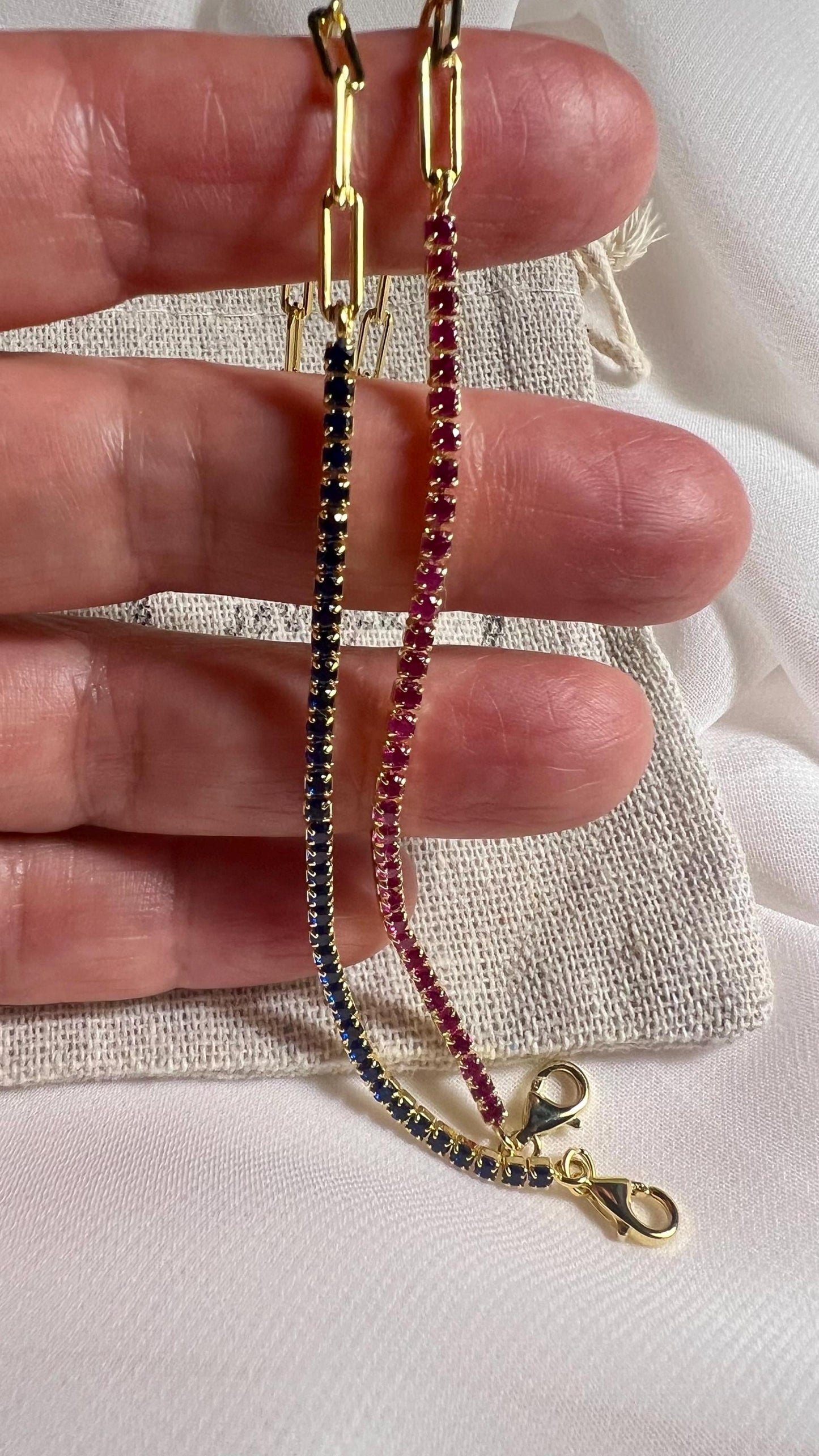 Gold Plated CZ Diamond Tennis Bracelet: Paperclip Link Bridal Jewelry