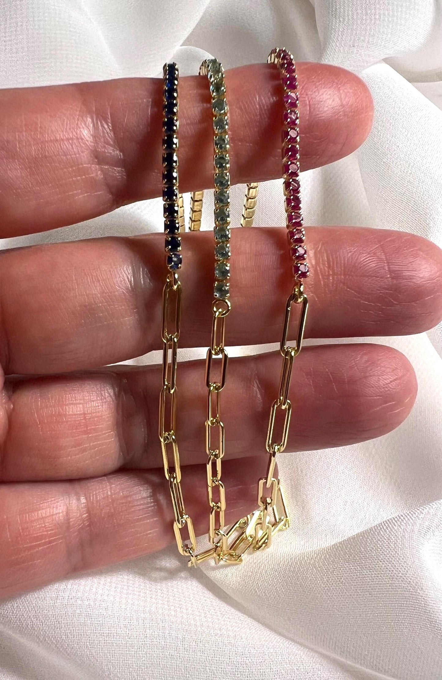 Gold Plated CZ Diamond Tennis Bracelet: Paperclip Link Bridal Jewelry