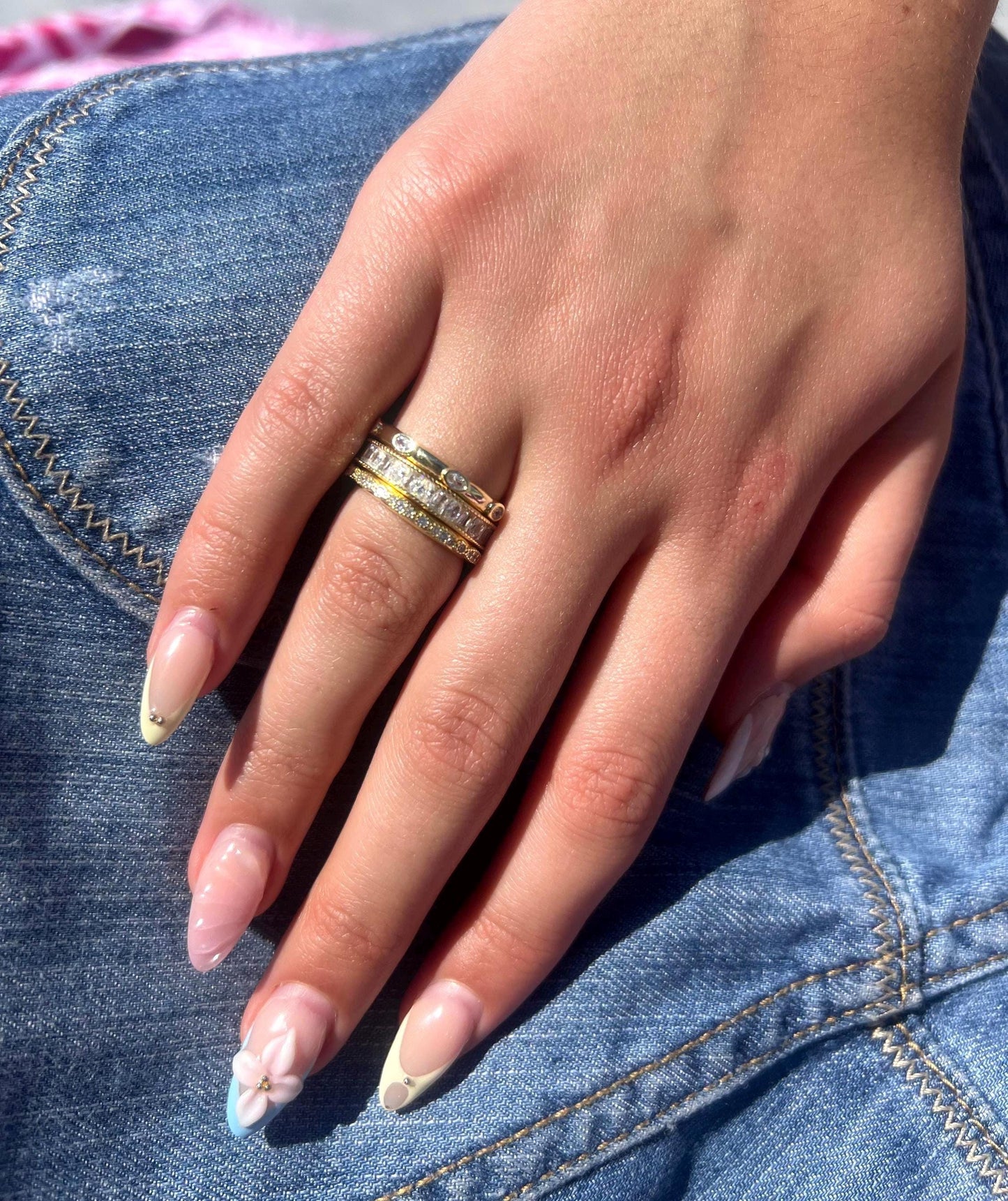 Gold Plated Sterling Silver CZ Eternity Ring Set,Stackable Wedding Bands,Set of 3 Stacking Rings,Gemstone Ring Set,Wedding Jewelry Gift