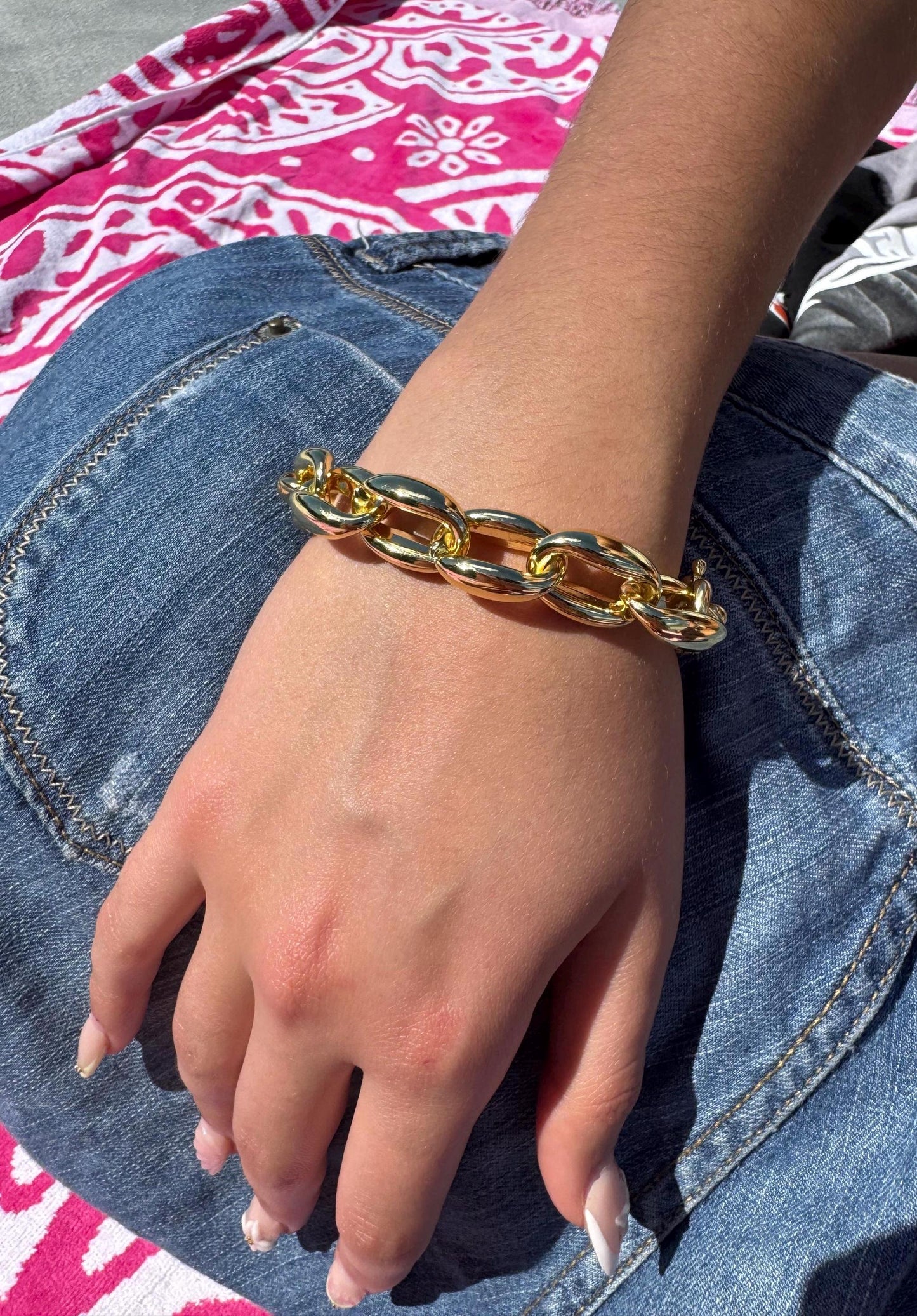 Chunky Gold Brass Link Bracelet: Bold Statement Jewelry, Thick Solid Bracelet