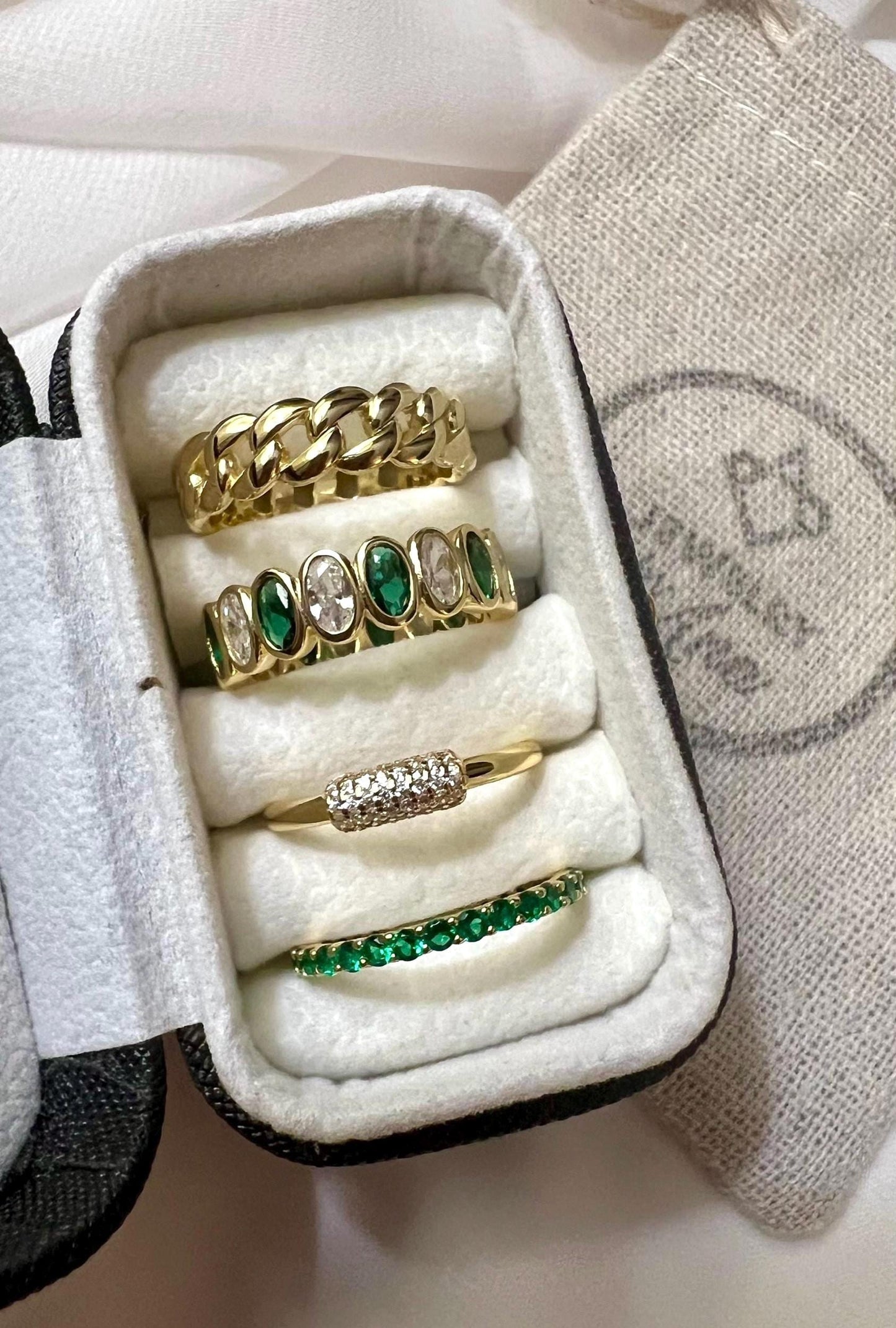 14K Gold Plated Emerald and CZ Eternity Ring,Oval Shape Cut Stacking Ring,Gemstone Band Ring,Gold Eternity Band,Wedding Band,Gold Band