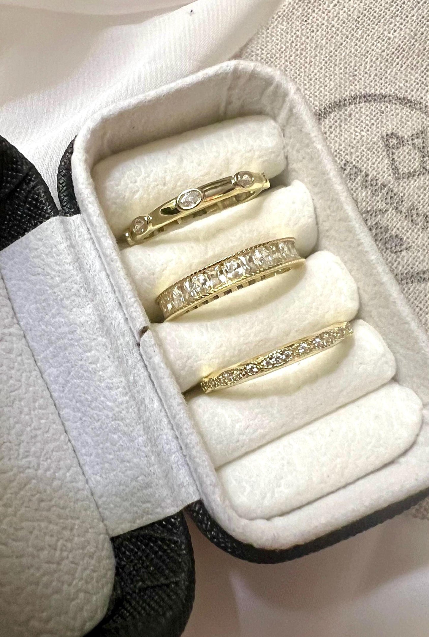 Gold Plated Sterling Silver CZ Eternity Ring Set,Stackable Wedding Bands,Set of 3 Stacking Rings,Gemstone Ring Set,Wedding Jewelry Gift