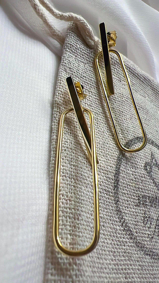 Gold Plated Sterling Silver Dangle Earrings,Geometric Boho Style Earrings,Long drop Earrings,Dangle Earrings,Gold Drop Earrings