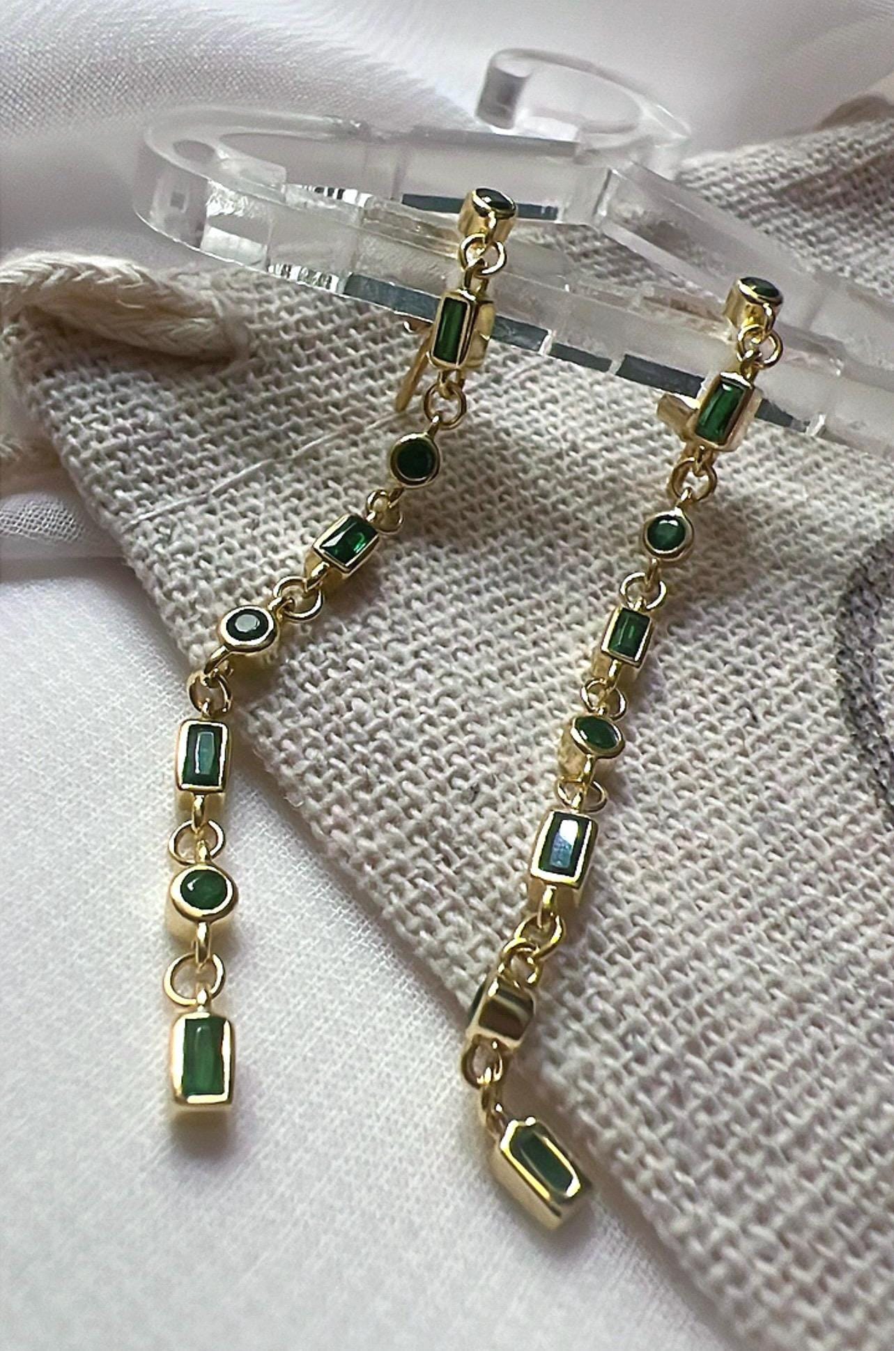 Dangle earrings,Emerald green earrings,gold dangle earrings,dainty earrings,Green gemstone,minimalist earrings,CZ earrings,gift for her