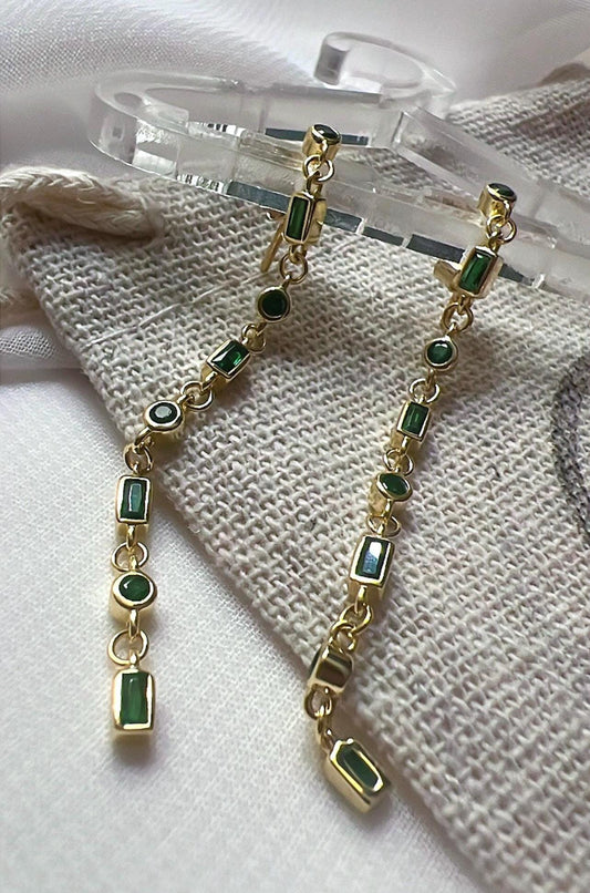 Dangle earrings,Emerald green earrings,gold dangle earrings,dainty earrings,Green gemstone,minimalist earrings,CZ earrings,gift for her