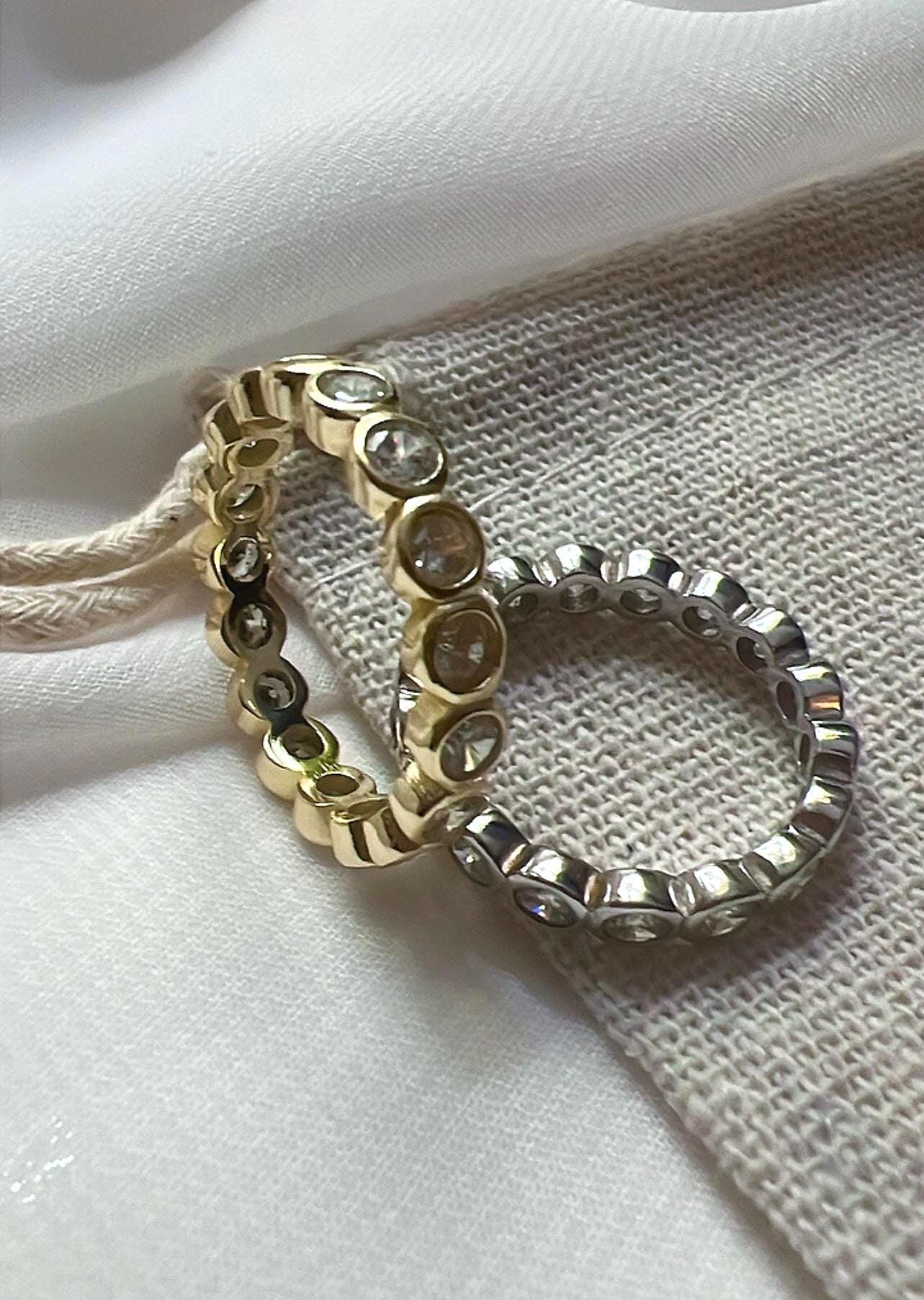 Sterling Silver Eternity Band: Round Cubic Zirconia Bezel Ring