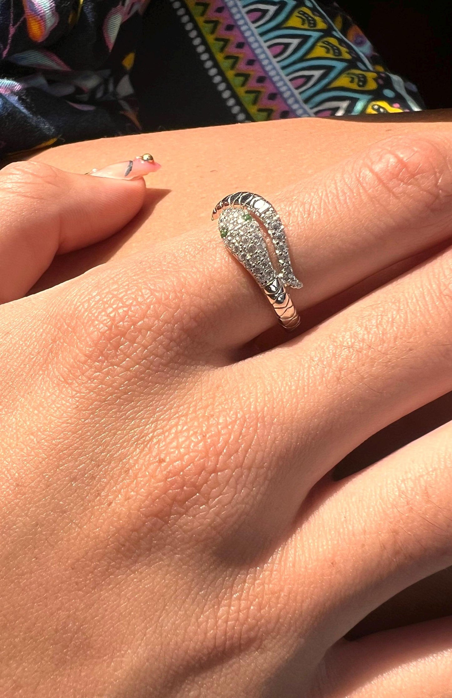 Silver ring  , silver ring for women , silver snake ring , cubic zirconia ring , sterling silver snake ring, summer jewelry , emerald ring
