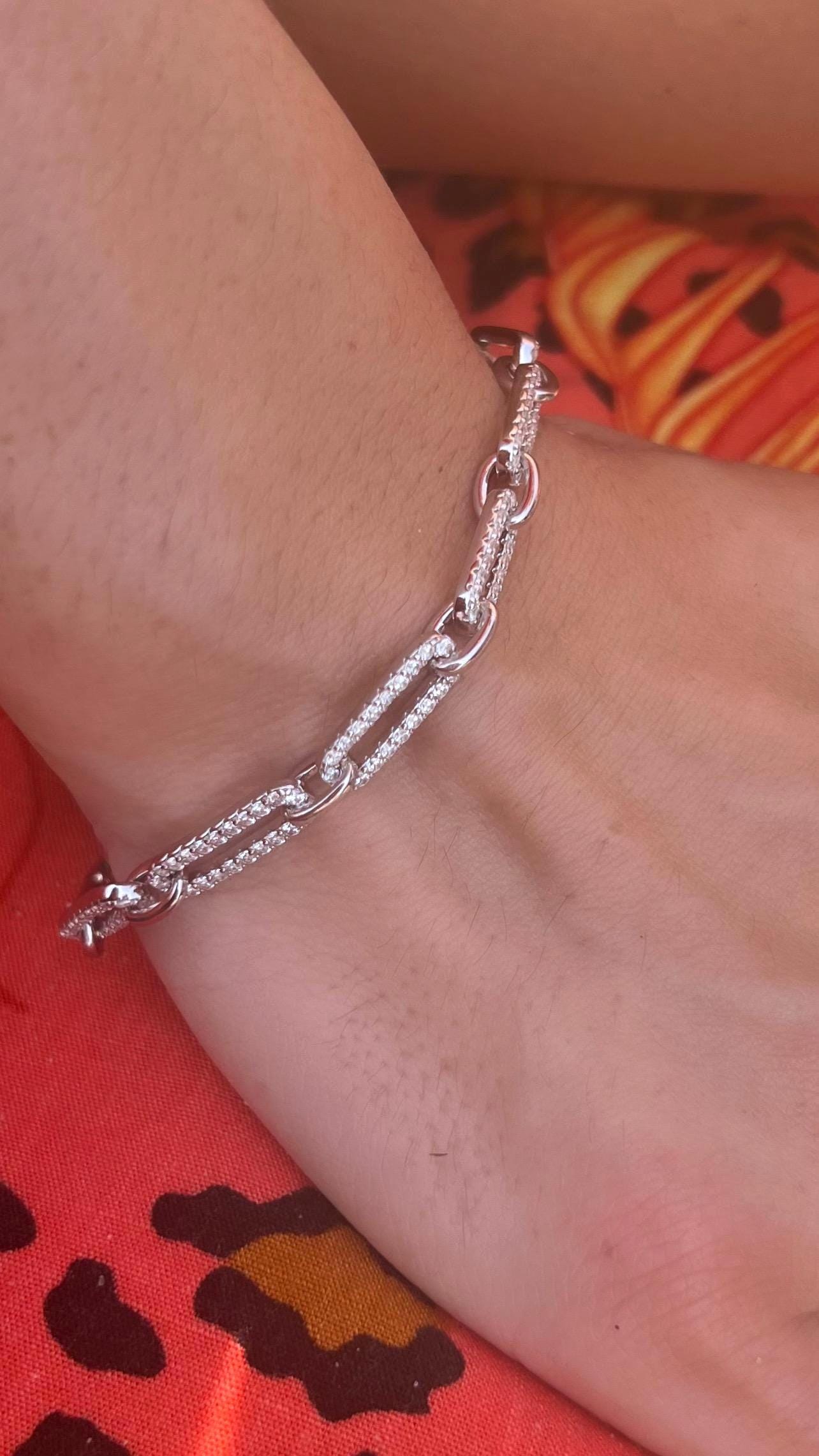 Sterling Silver Paperclip Link Bracelet: Adjustable CZ Accent Chain,Tennis Bracelet, Everyday jewelry