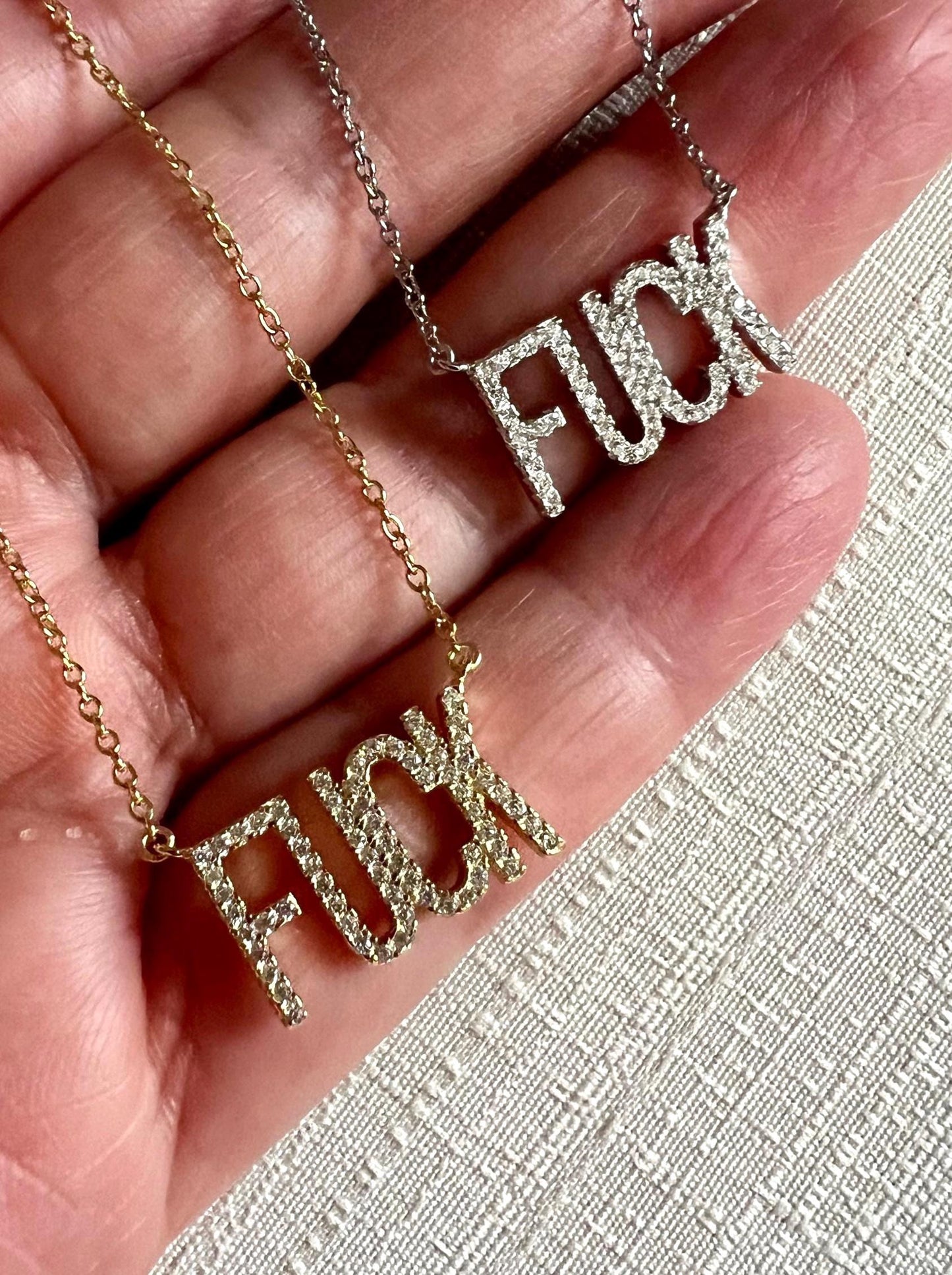 Gold FUCK Necklace: Cubic Zirconia Statement Jewelry,Minimalist Jewelry,Fuck Jewelry,Mature Necklace Funny Gift,Fuck Charm Necklace