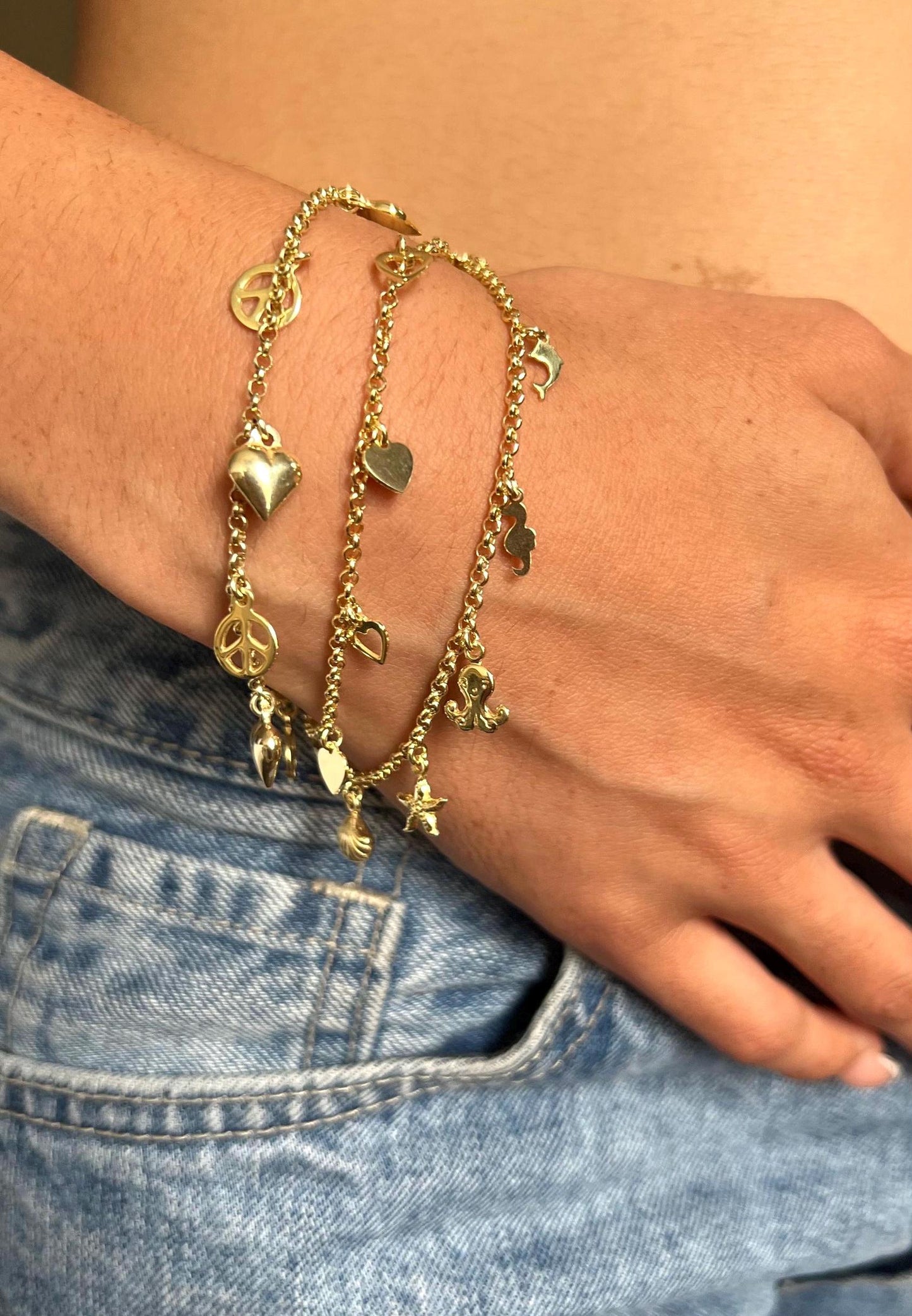 Gold Charm Bracelet Ocean Charm Bracelet,Beach Charm Bracelet Sea Shell Bracelet,Gold Chain Bracelet,Starfish Bracelet,Beach Jewelry