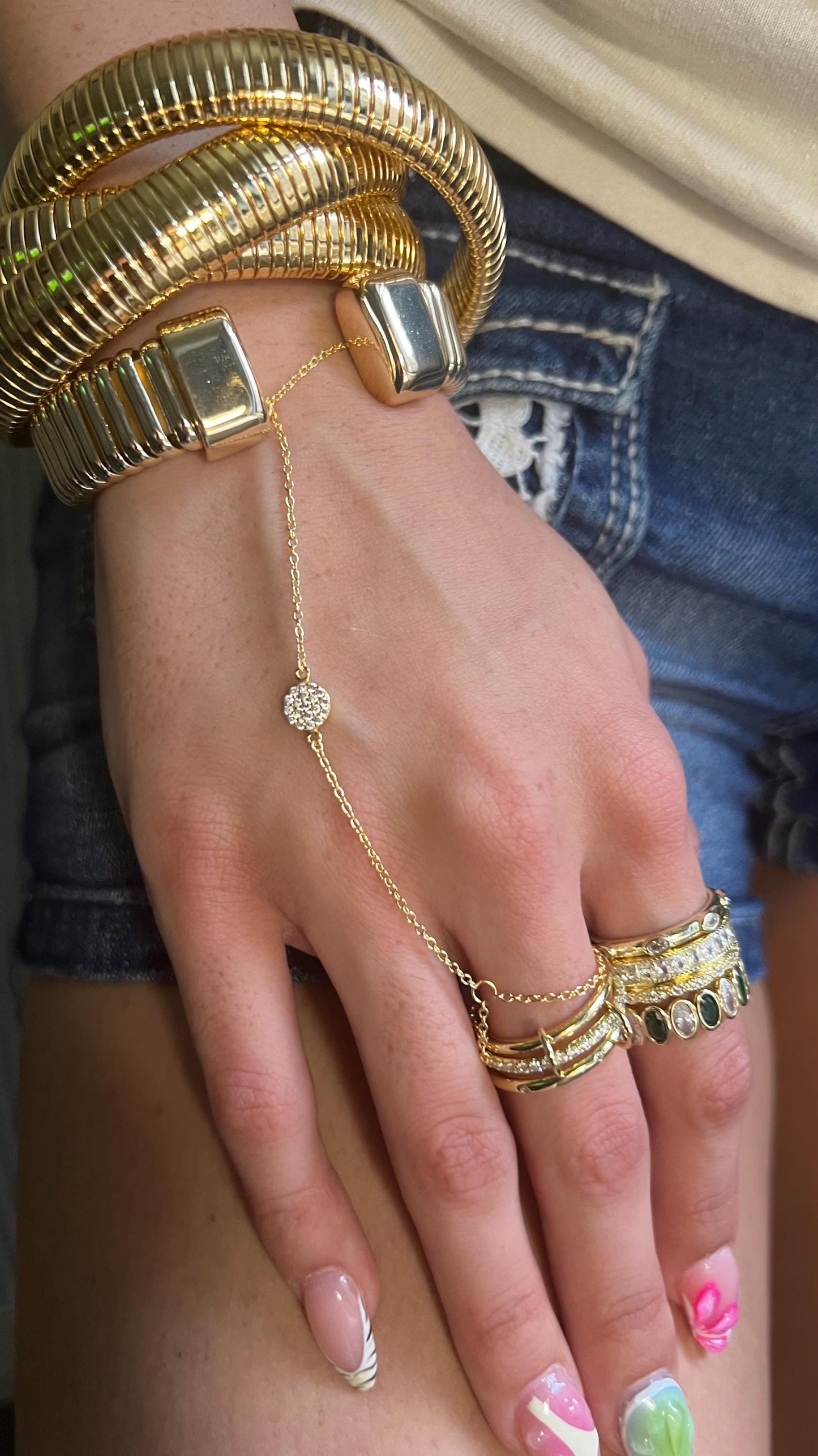Finger Bracelet,Dainty Hand Chain Bracelet for Women,Slave Bracelet, Gold Finger Bracelet, Cubic Zirconia Bracelet