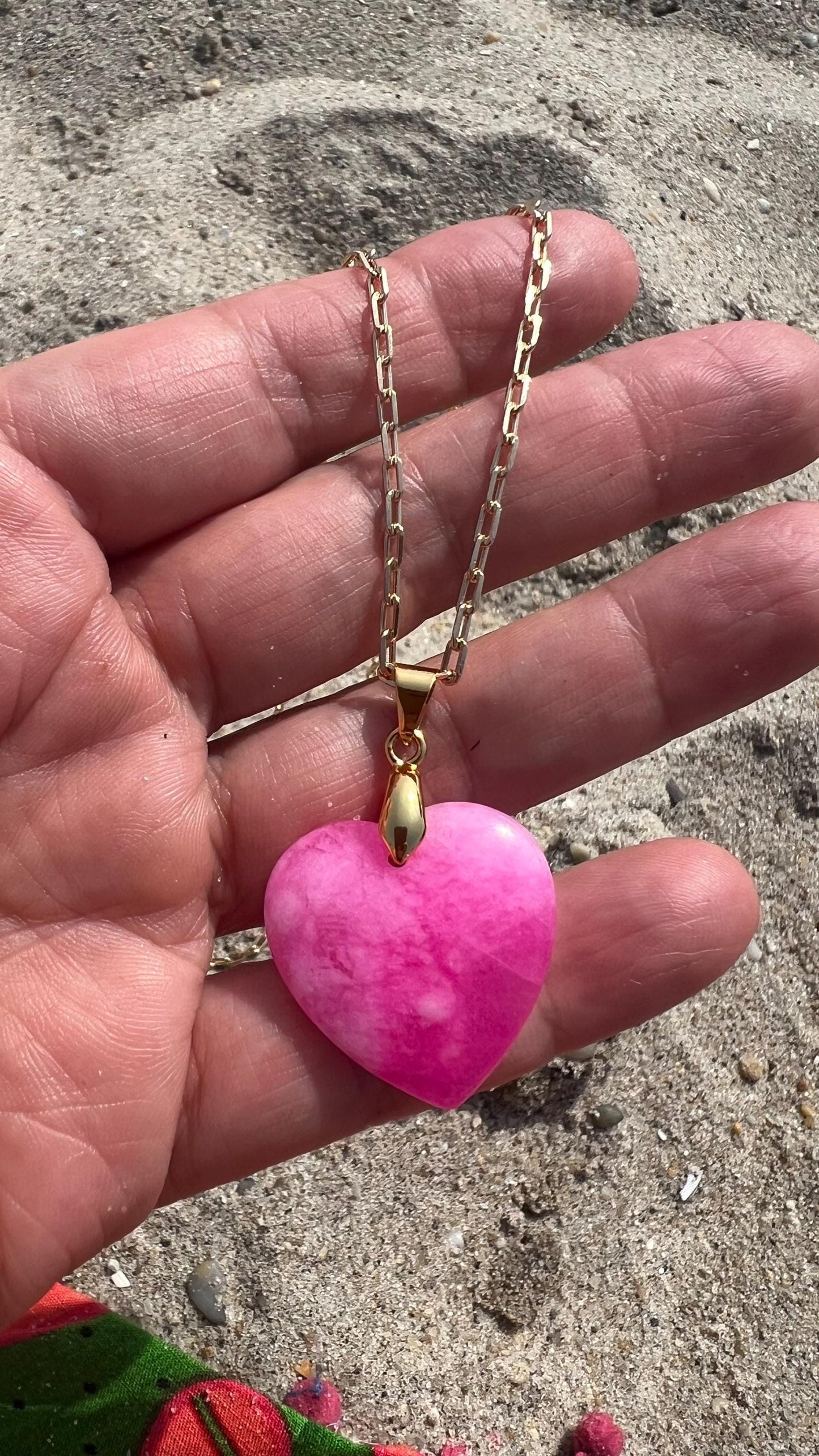 18K Gold Filled Pink Jade Heart Necklace: Dainty Boho Charm
