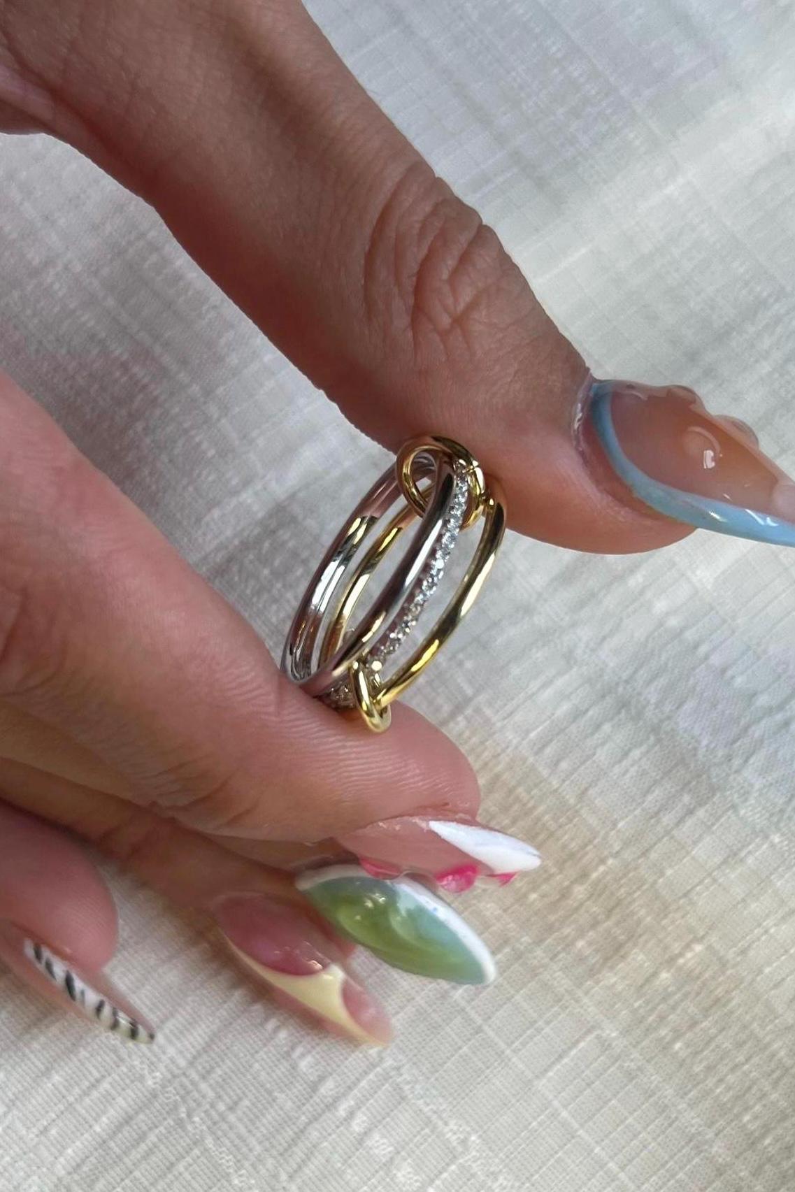 Two-Tone Sterling Silver Interlocking Ring,Connected Ring,Interlinked Ring,Multiband Ring,Stackable Band