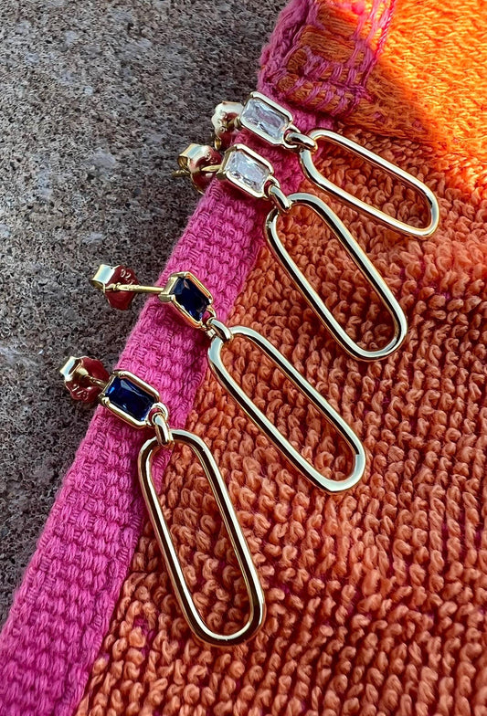 14K Gold Plated Emerald CZ Dangle Earrings: Elegant Drop Jewelry