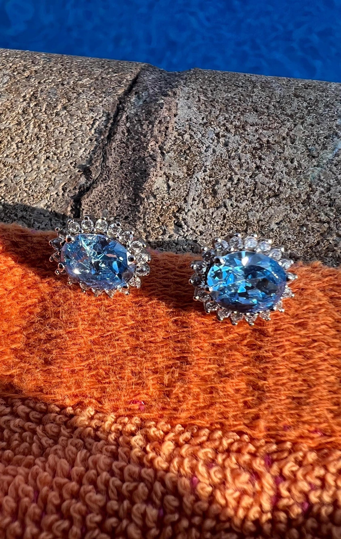 Sterling Silver Oval Blue CZ Stud Earrings: Halo Gemstone Jewelry