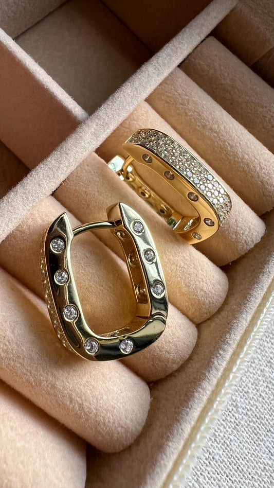 14K Gold Plated CZ Huggie Hoop Earrings: Sterling Silver Dainty Hoops