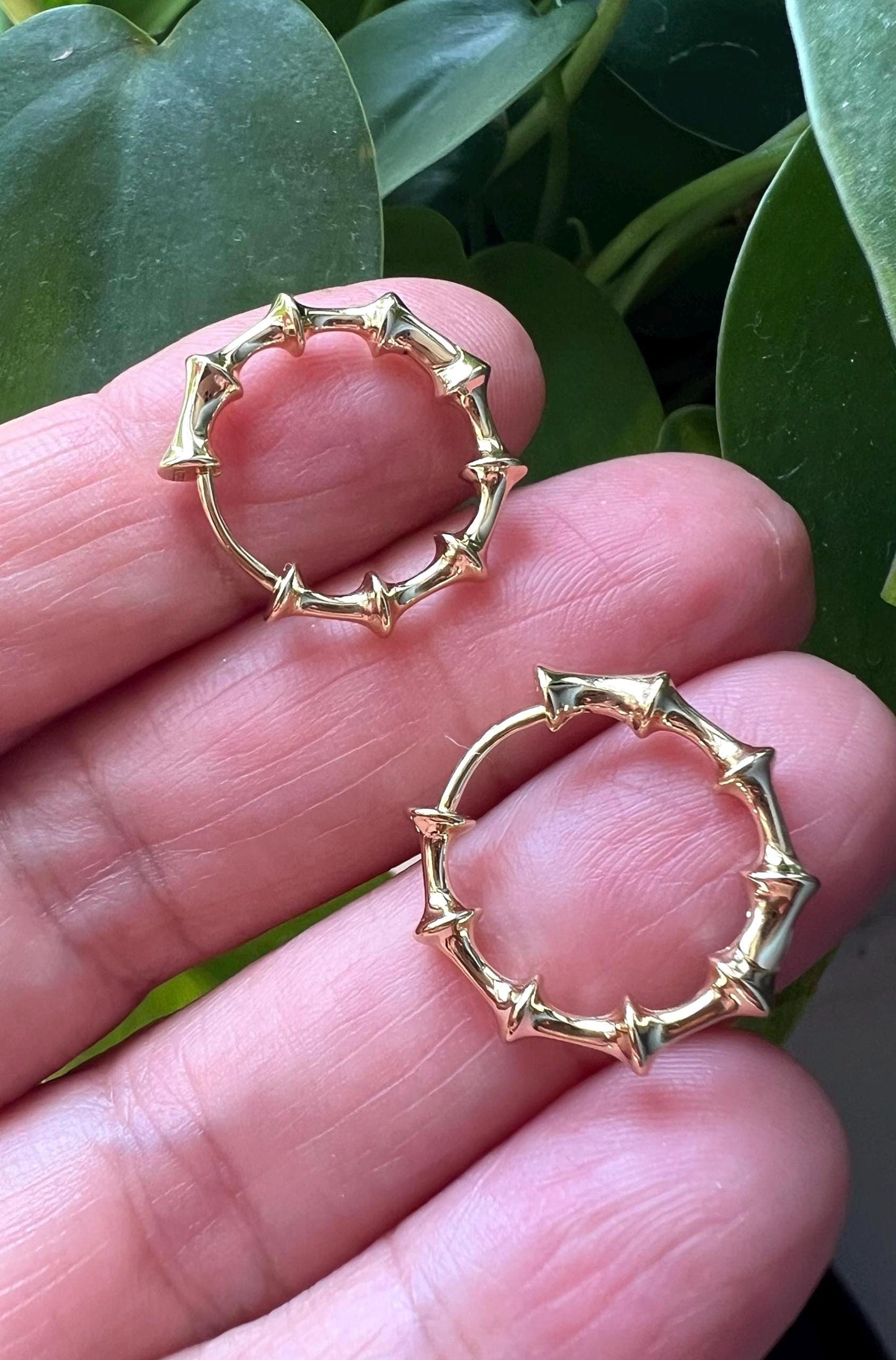 14K Gold Plated Bamboo Huggie Hoops: Sterling Silver Small Earrings