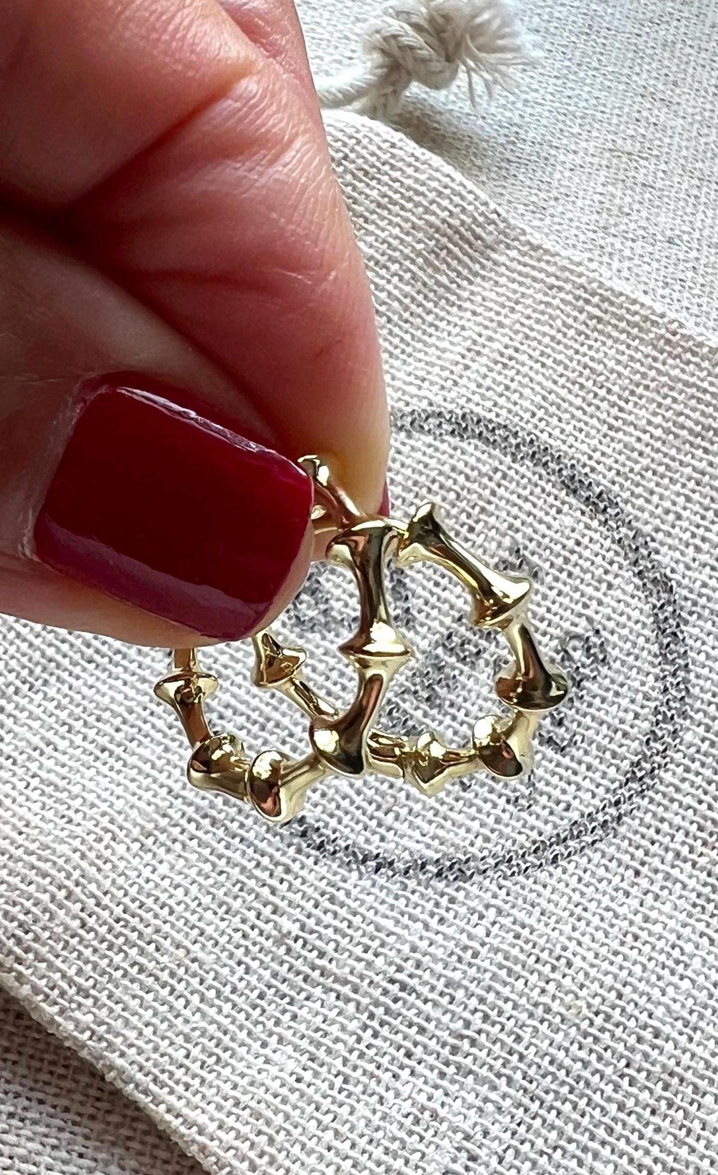 14K Gold Plated Bamboo Huggie Hoops: Sterling Silver Small Earrings