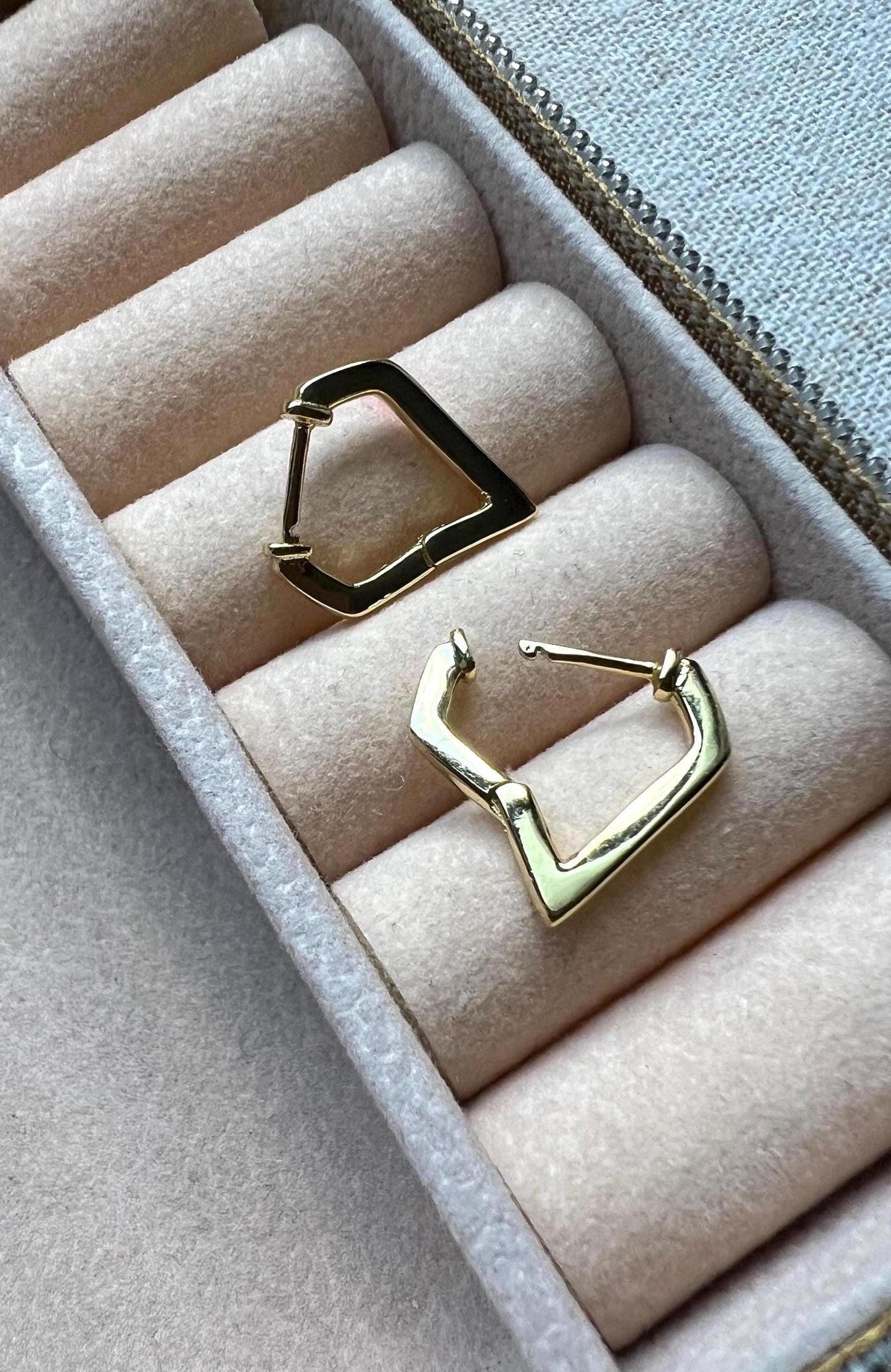 Gold Plated Triangle Hoop Earrings: Sterling Silver Huggies