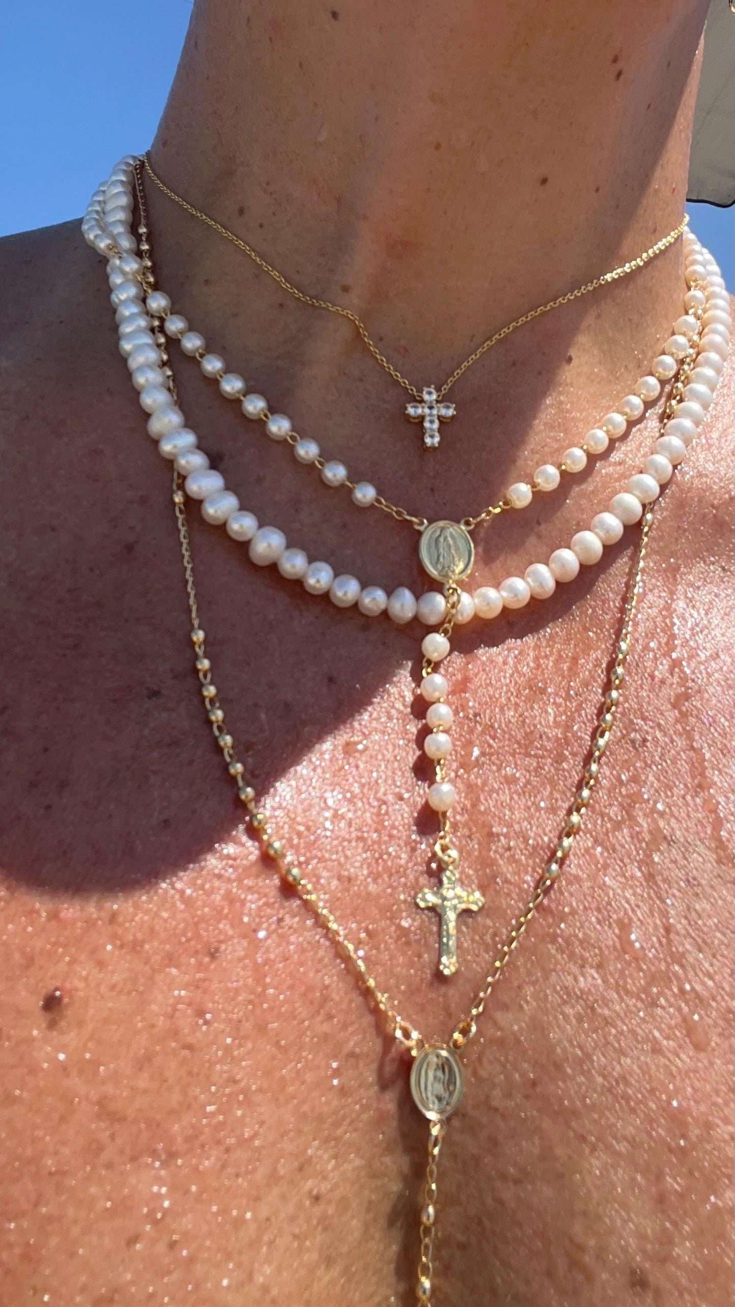 14 K Gold Plated Freshwater Pearl Necklace,Round Fresh Water Pearl Necklace,Pearl Jewelry,Layered Pearl Necklace,Wedding Jewelry,Bridal Gift