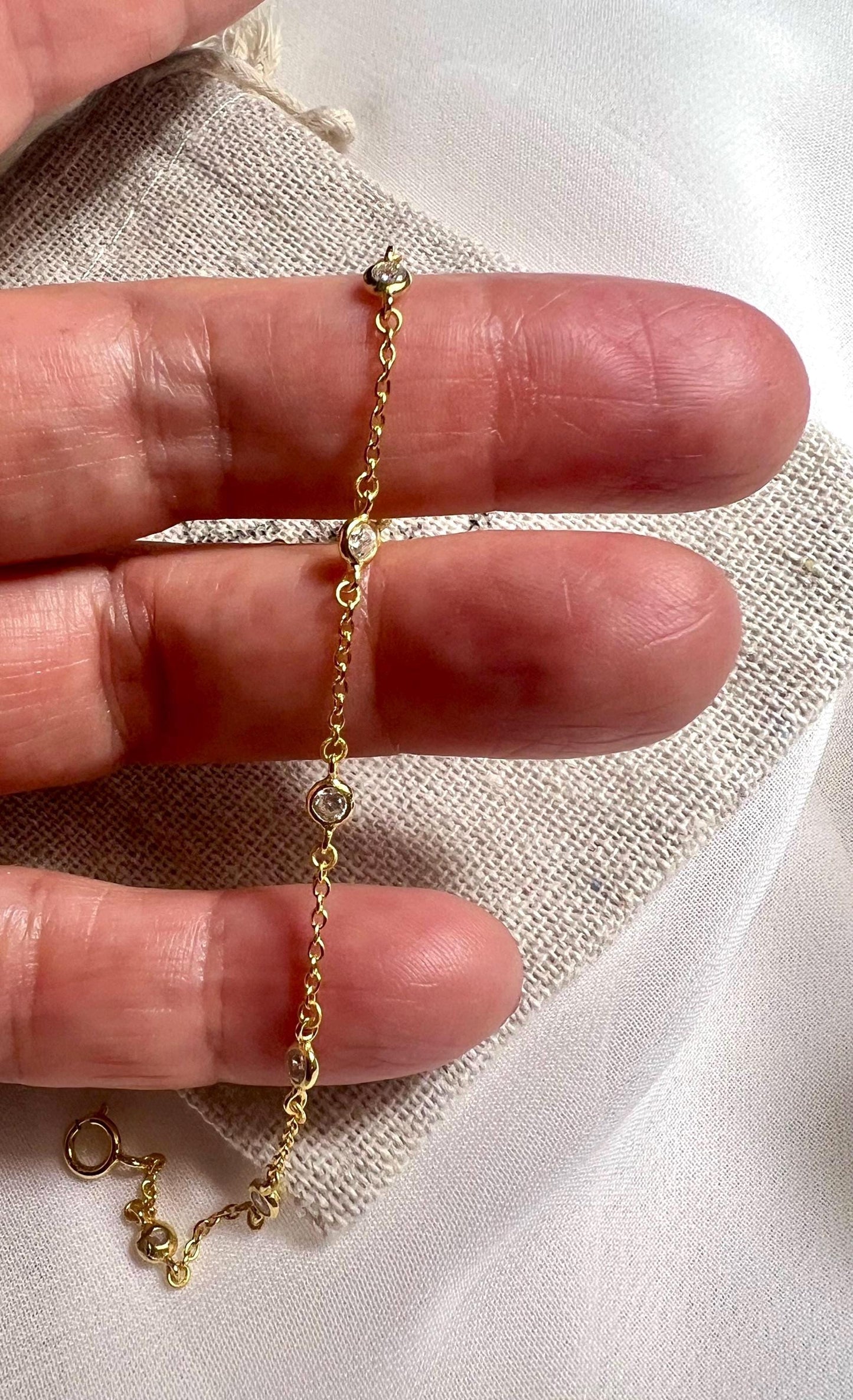 Gold Plated Diamond Bezel Bracelet: Dainty Stacking Jewelry