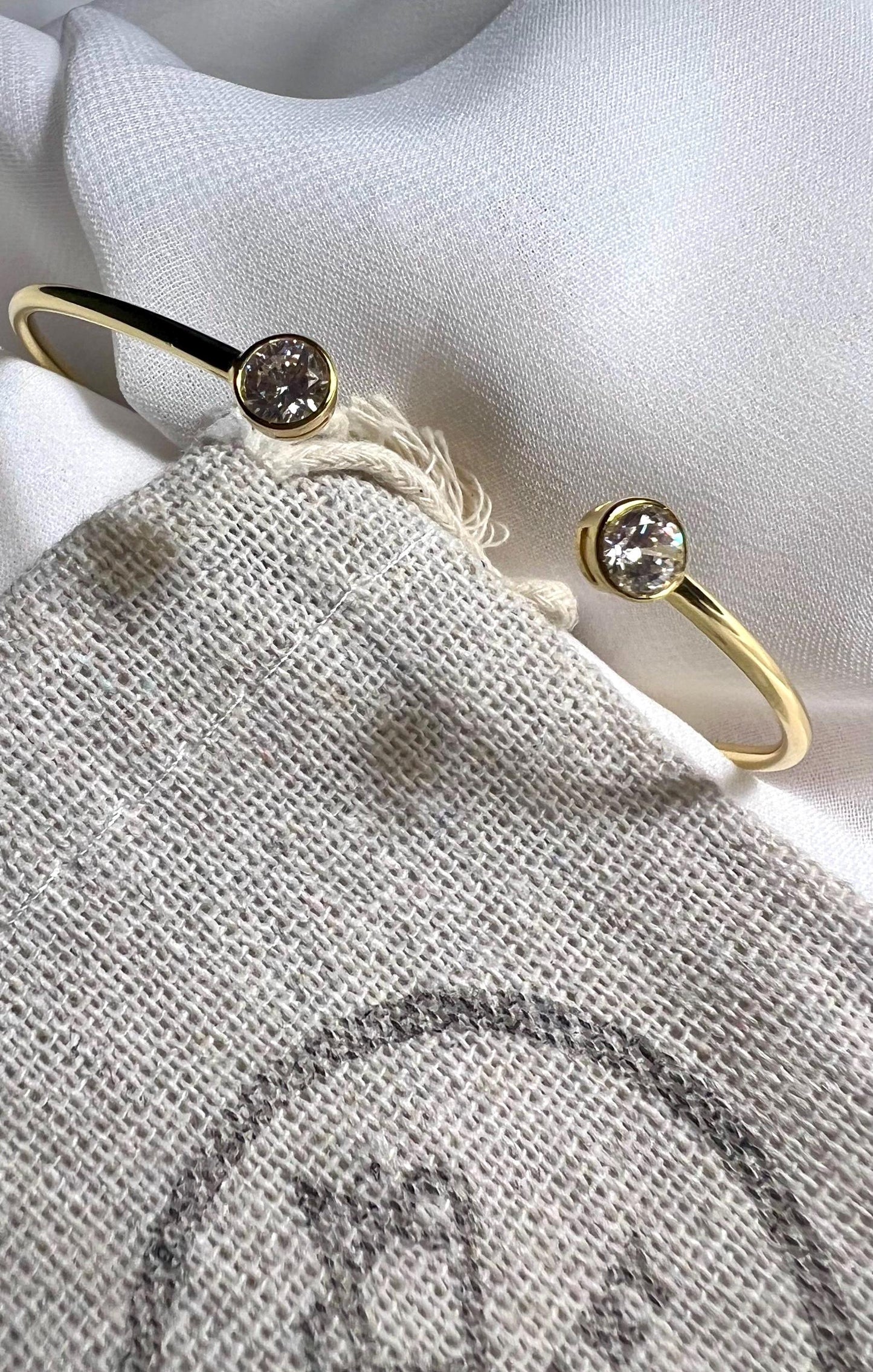 14K Gold Plated CZ Cuff Bracelet: Sterling Silver Adjustable Bangle