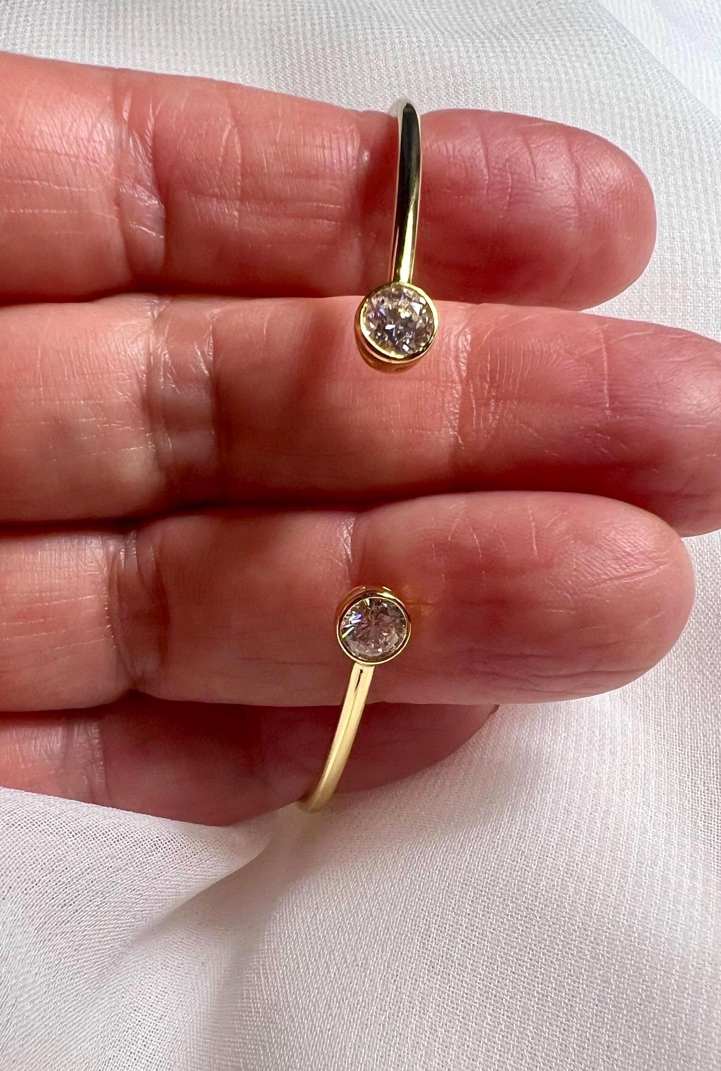 14K Gold Plated CZ Cuff Bracelet: Sterling Silver Adjustable Bangle