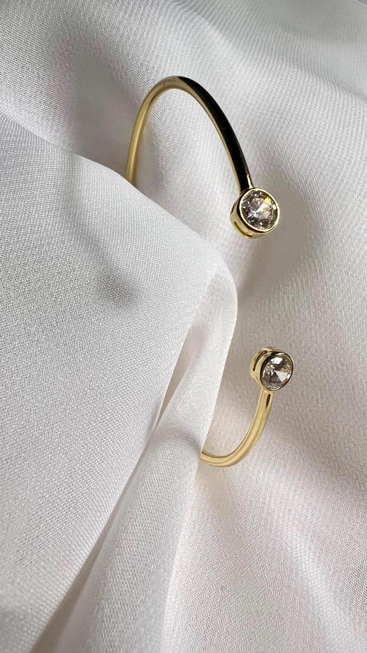 14K Gold Plated CZ Cuff Bracelet: Sterling Silver Adjustable Bangle